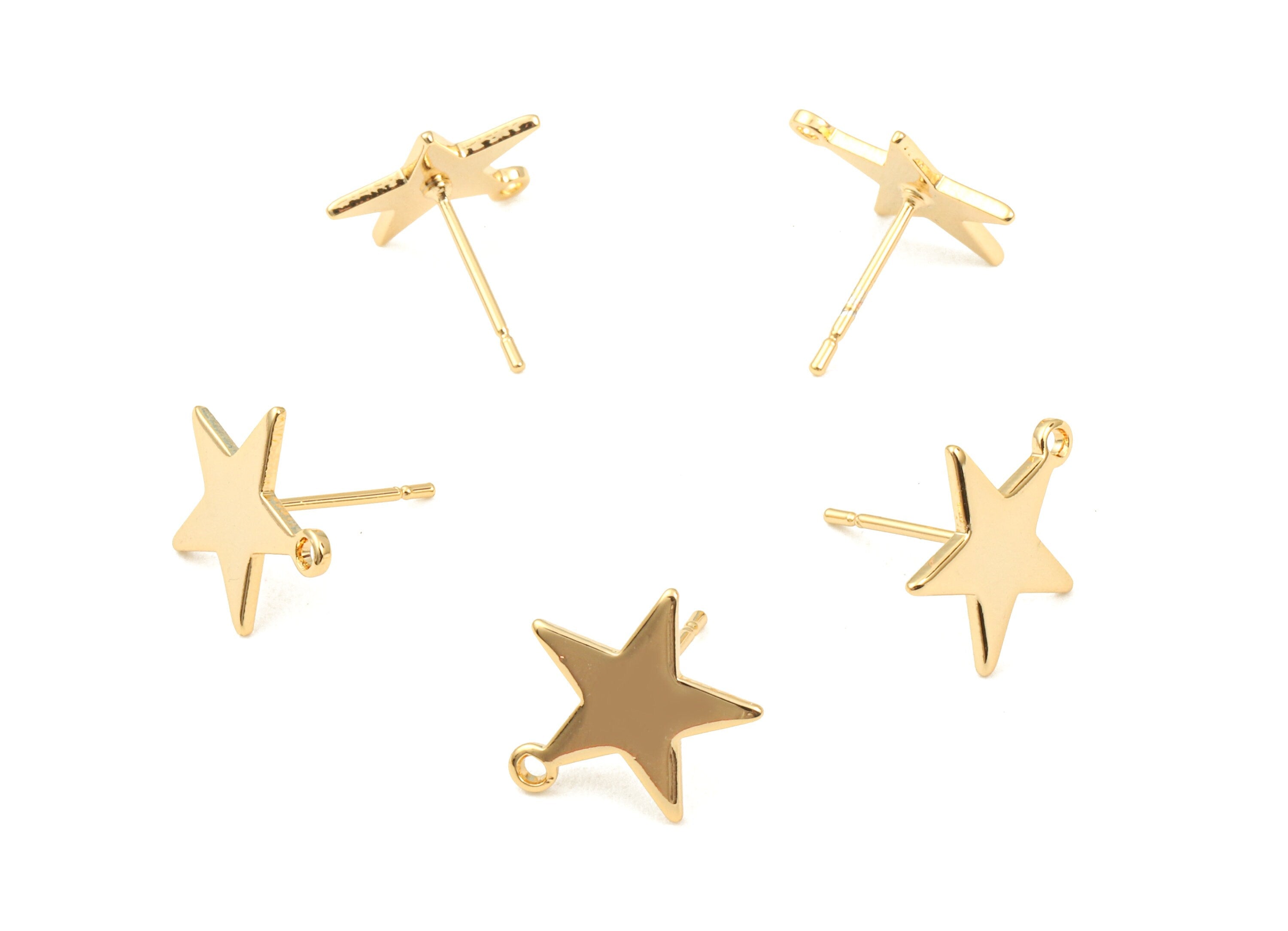 Brass Star Earing Stud White Loop - Brass Star Earring Post  - 18K Real Gold Plated Brass - Jewelry Supplies - 13.83x12.7x1.04mm - RGP2324 - DOMEDBAZAAR