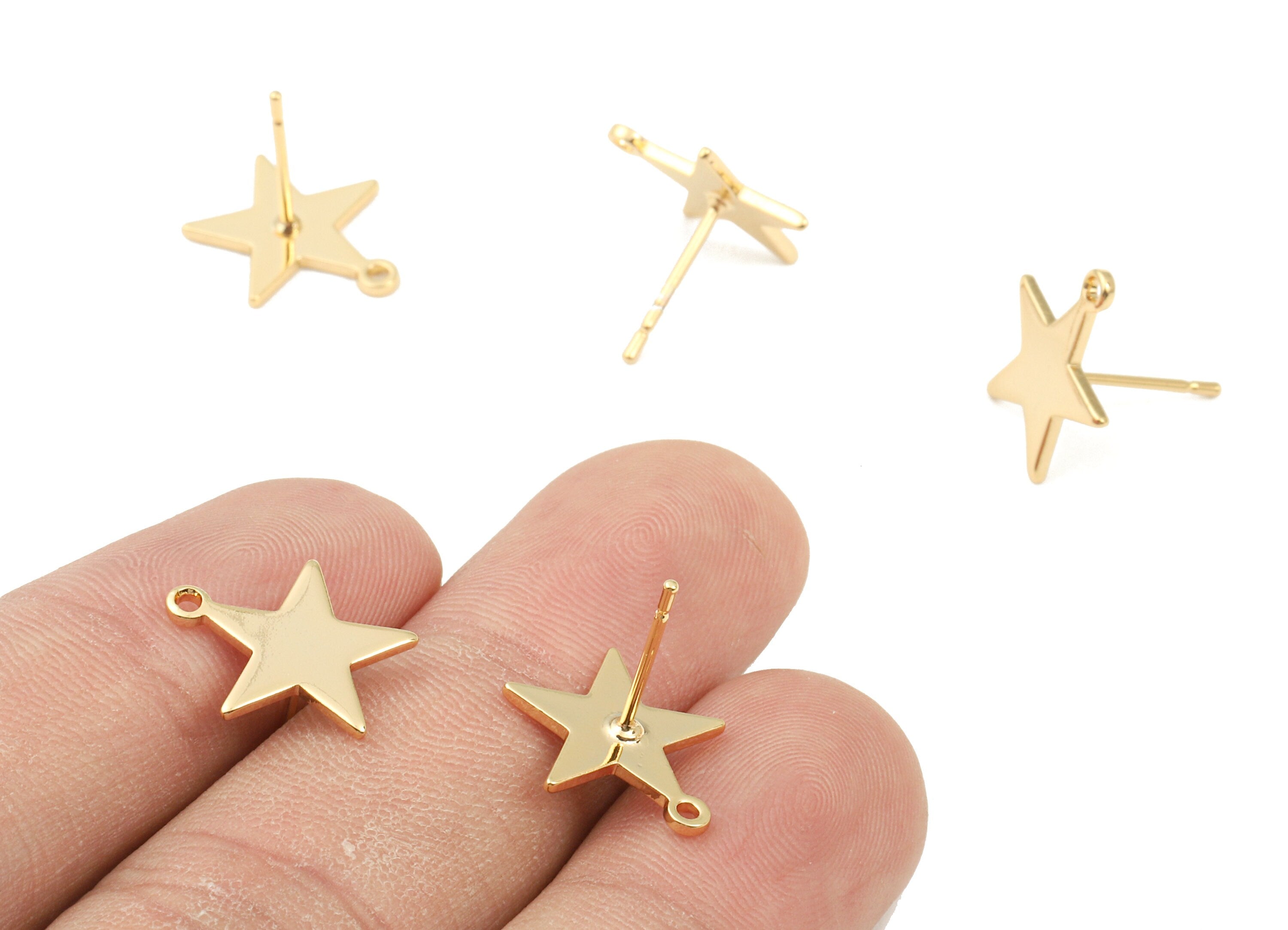 Brass Star Earing Stud White Loop - Brass Star Earring Post  - 18K Real Gold Plated Brass - Jewelry Supplies - 13.83x12.7x1.04mm - RGP2324 - DOMEDBAZAAR