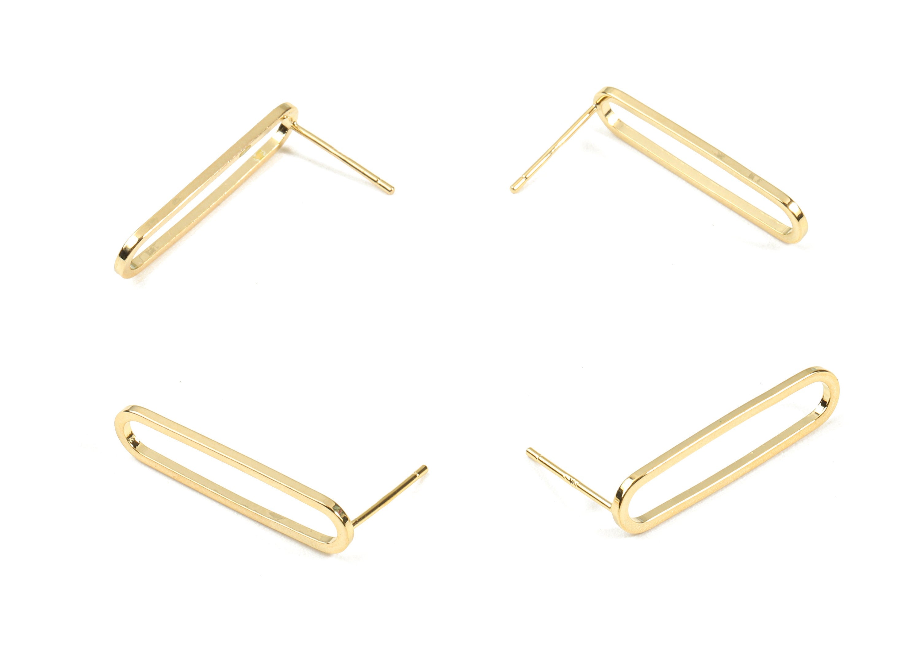 Brass Oval Earing Stud - Brass Oval Earring Post - 18K Real Gold Plated Brass - Jewelry Supplies - 25.15x6.41x1.16mm - RGP2340 - DOMEDBAZAAR