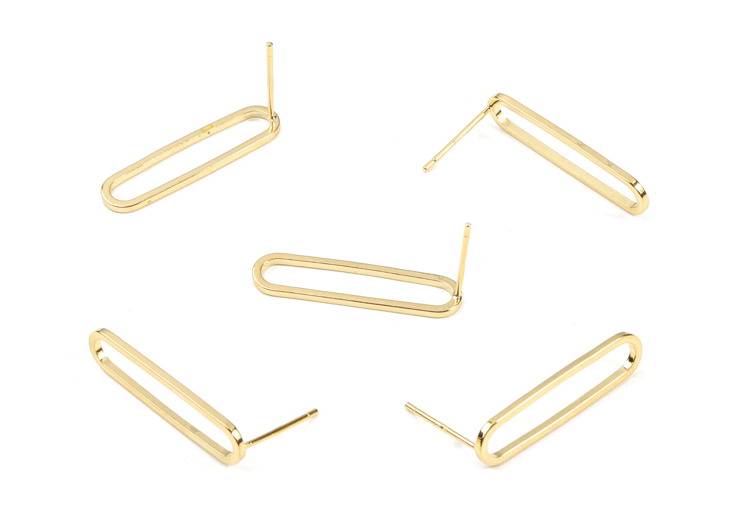 Brass Oval Earing Stud - Brass Oval Earring Post - 18K Real Gold Plated Brass - Jewelry Supplies - 25.15x6.41x1.16mm - RGP2340 - DOMEDBAZAAR