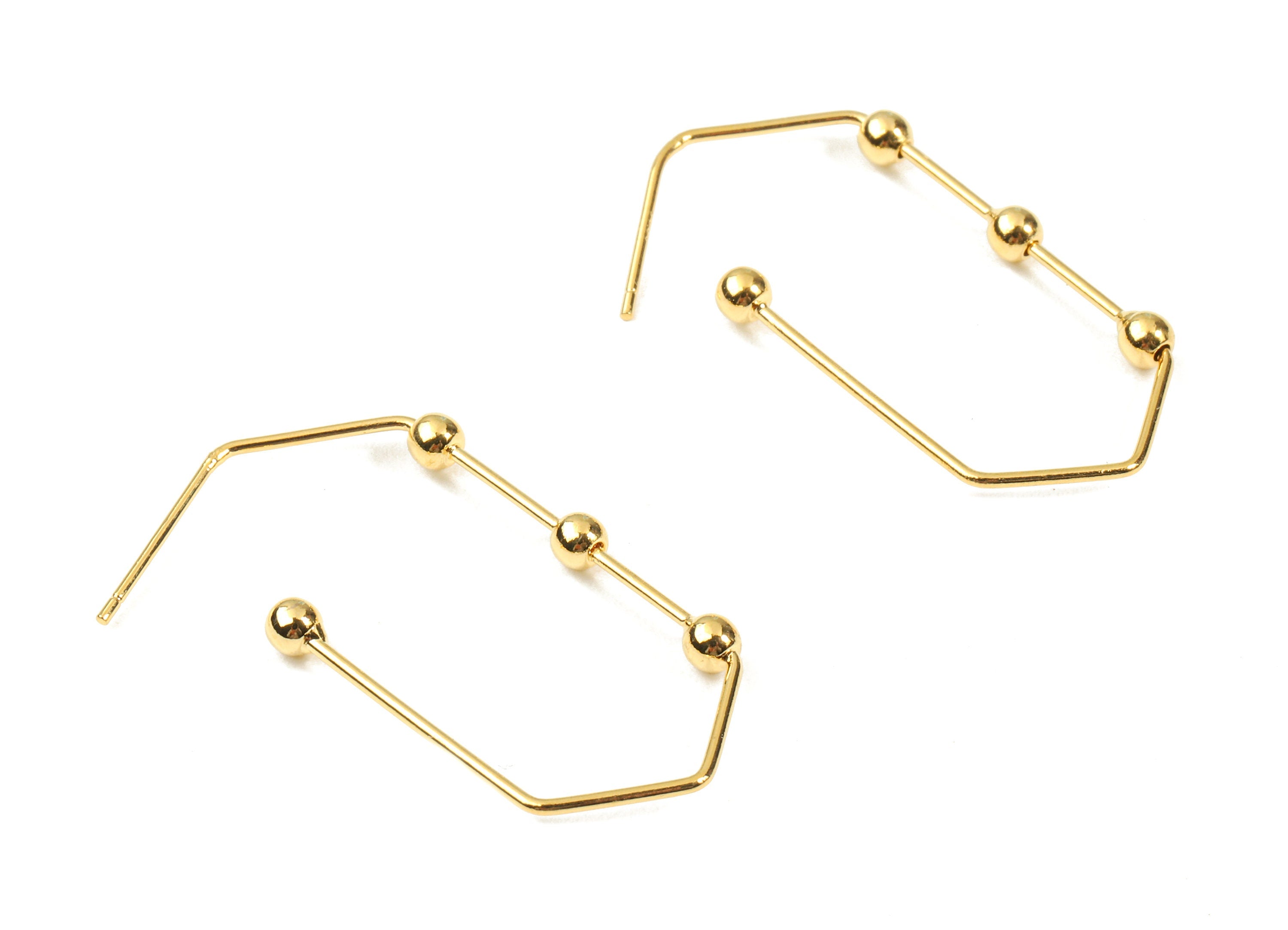 Brass Wire Hexagon Earing Stud - Brass Wire Hexagon Earring Post - 18K Real Gold Plated Brass - Jewelry Supplies - 33.45x21x3.02mm - RGP2320 - DOMEDBAZAAR