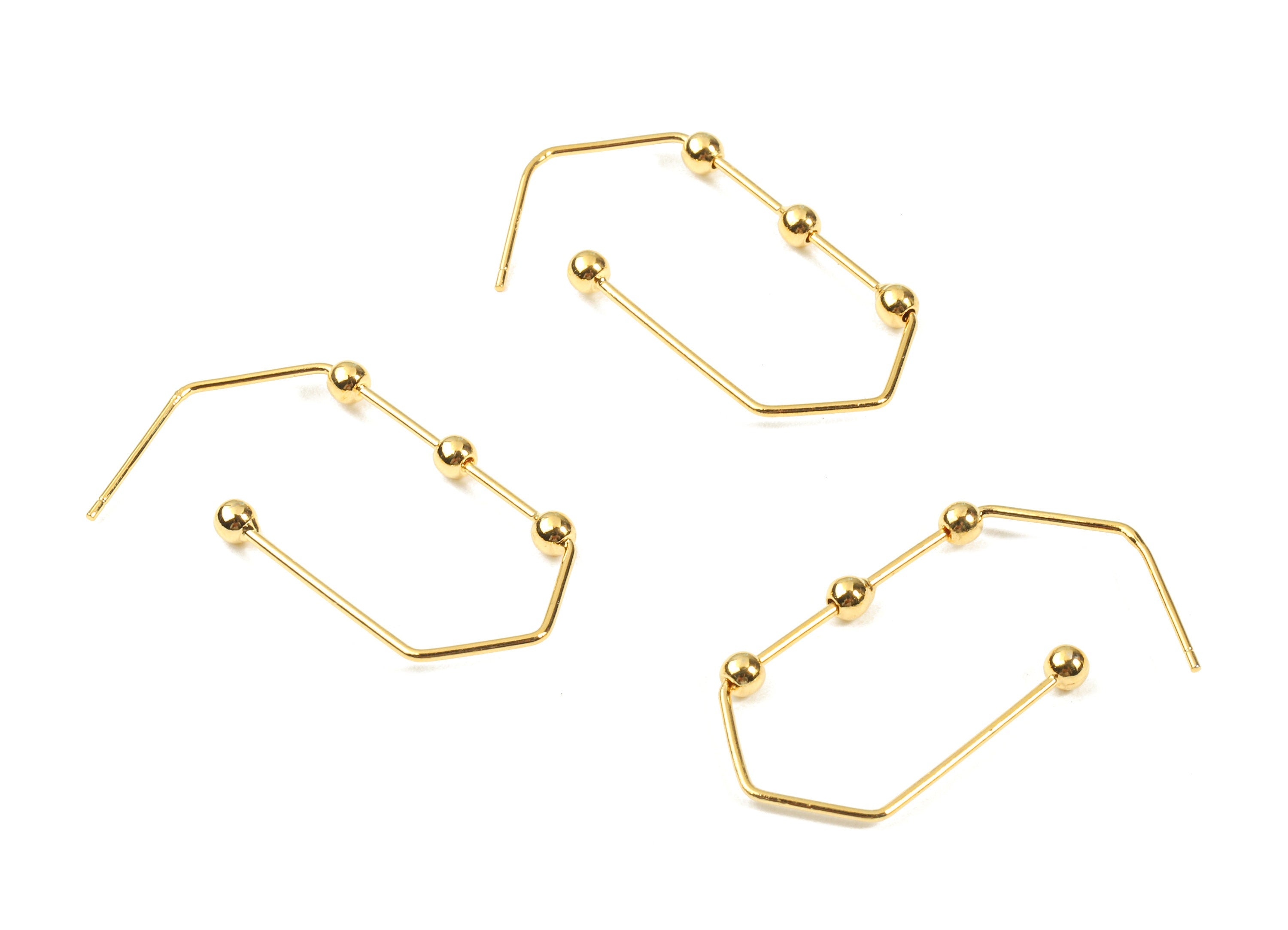 Brass Wire Hexagon Earing Stud - Brass Wire Hexagon Earring Post - 18K Real Gold Plated Brass - Jewelry Supplies - 33.45x21x3.02mm - RGP2320 - DOMEDBAZAAR
