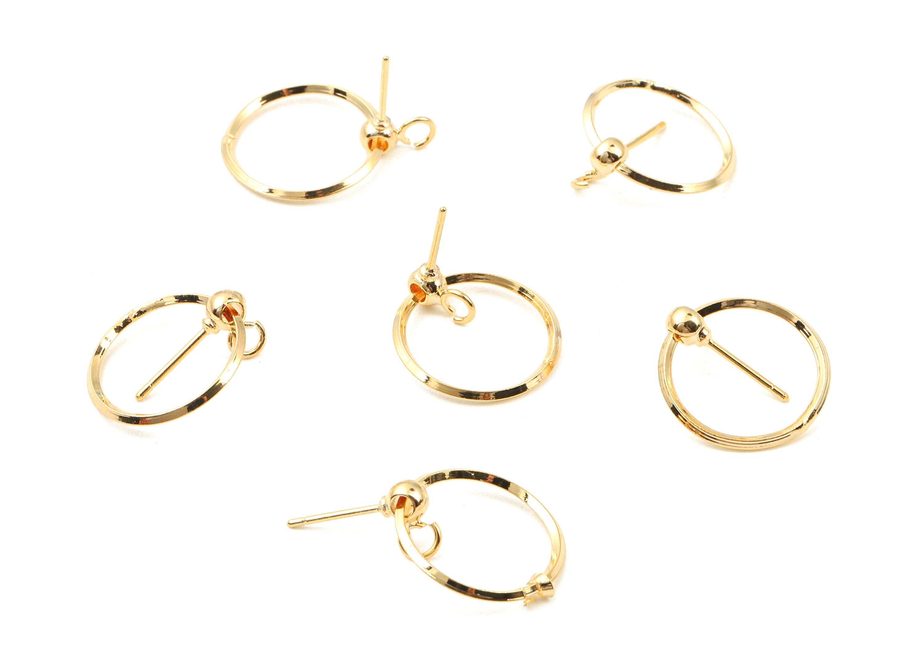 Brass Hoop Earing Post White Loop - Brass Hoop Earring Stud - 18K Real Gold Plated Brass - Jewelry Supplies - 17.56x16.52x7.65mm - RGP2325 - DOMEDBAZAAR