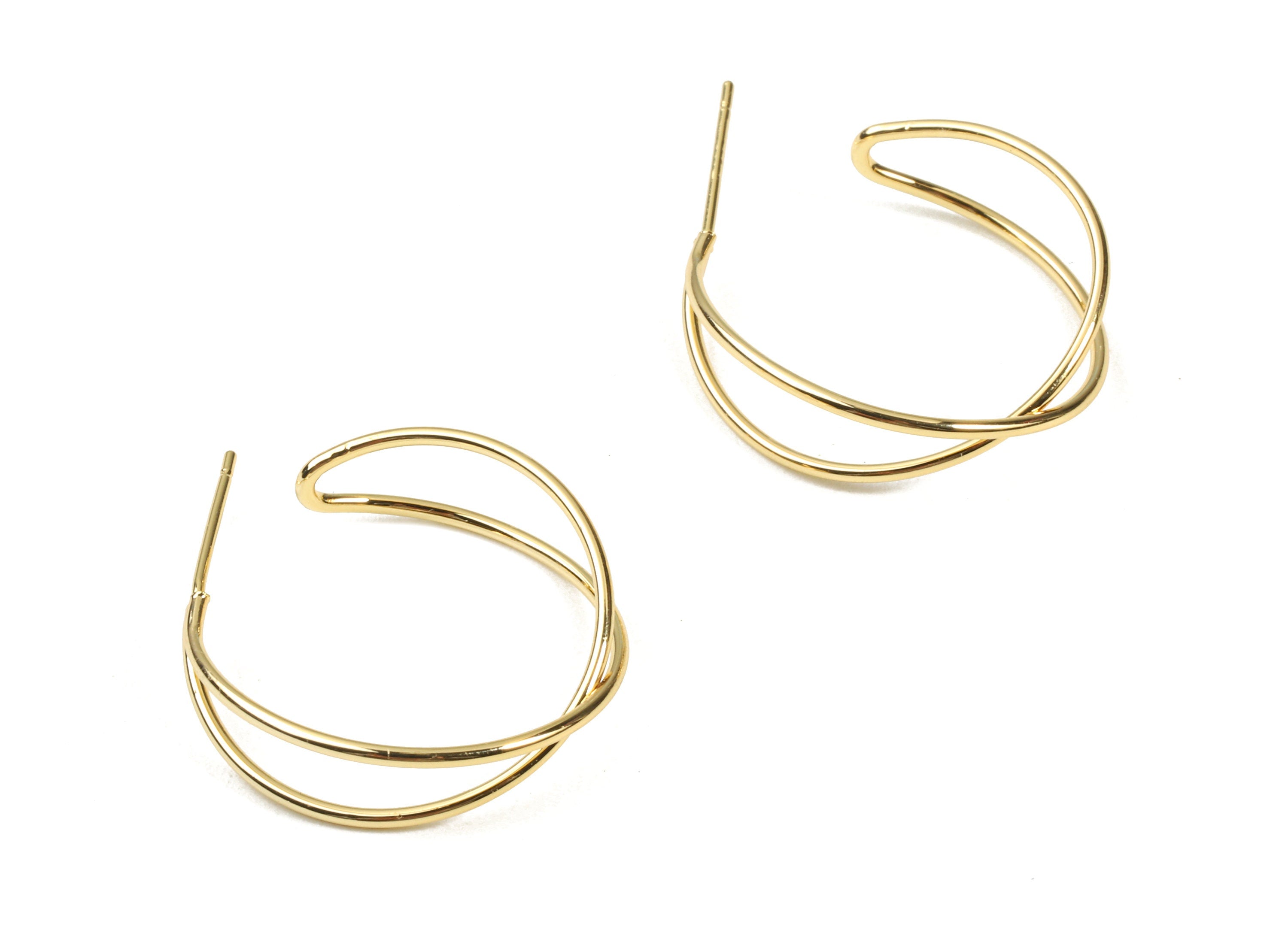 Brass C Wire Earring Stud - Brass C White Earring Post - 18K Real Gold Plated Brass - Jewelry Supplies - 21.94x6.59x1.18mm - RGP2326 - DOMEDBAZAAR