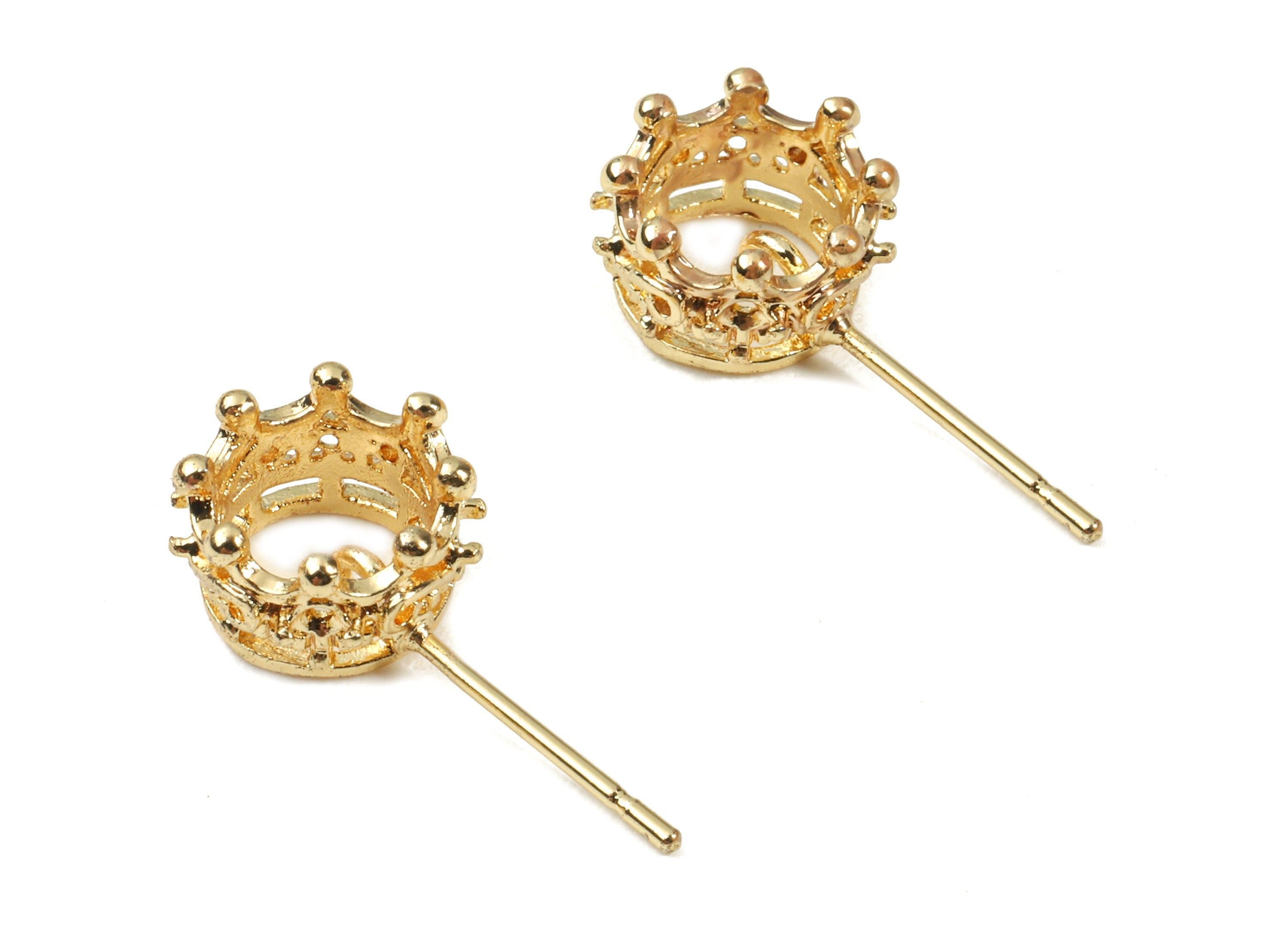 Brass Crown Earing Stud With Loop - Brass Crown Earring Post - 18K Real Gold Plated Brass - Jewelry Supplies - 9.69x5.85x1.18mm - RGP2348 - DOMEDBAZAAR