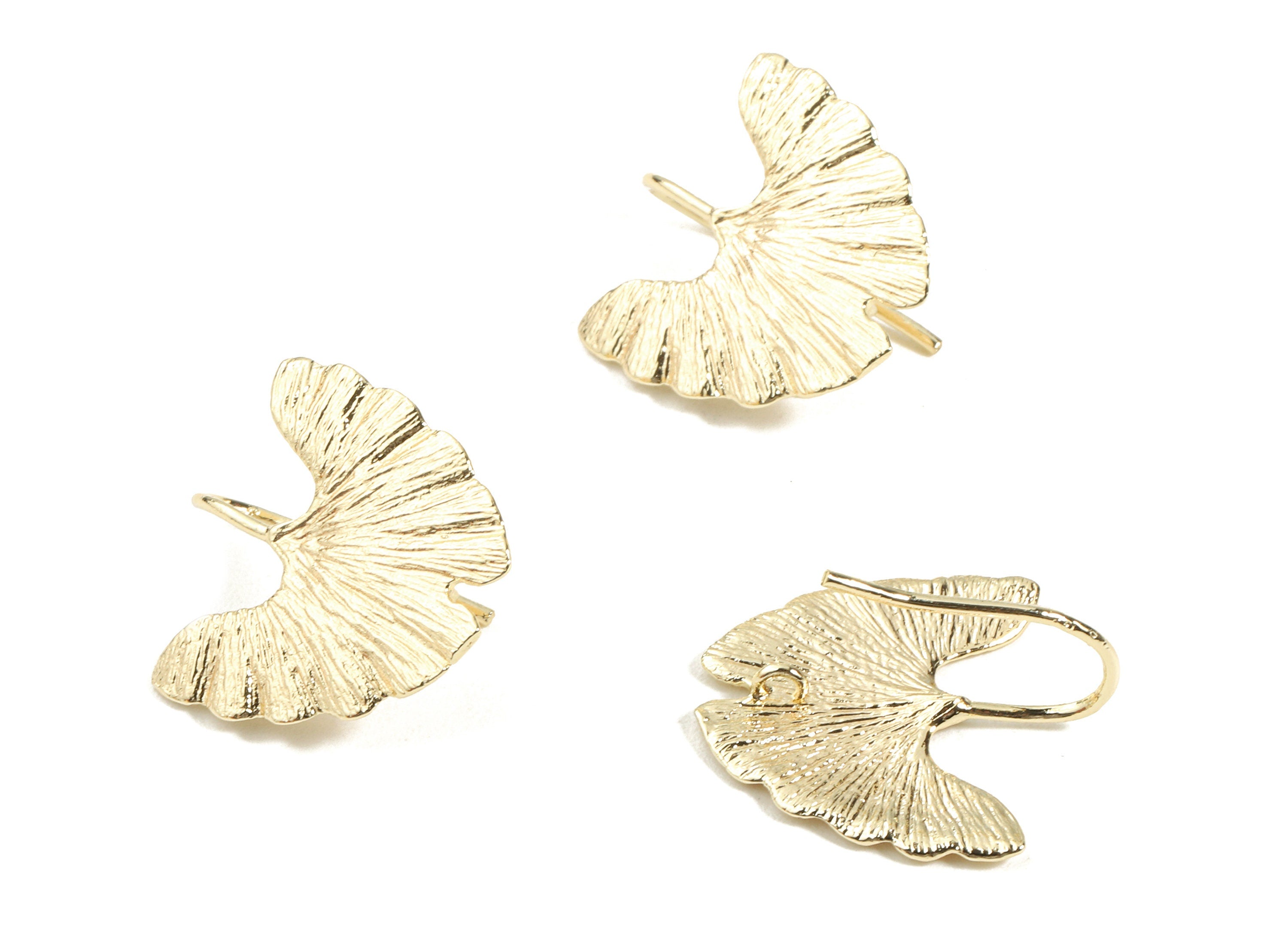 Brass Leaf Earing Hoop With Loop - Brass Leaf Earring Wire - 18K Real Gold Plated Brass - Jewelry Supplies - 21.94x17.77x1.16mm - RGP2347 - DOMEDBAZAAR