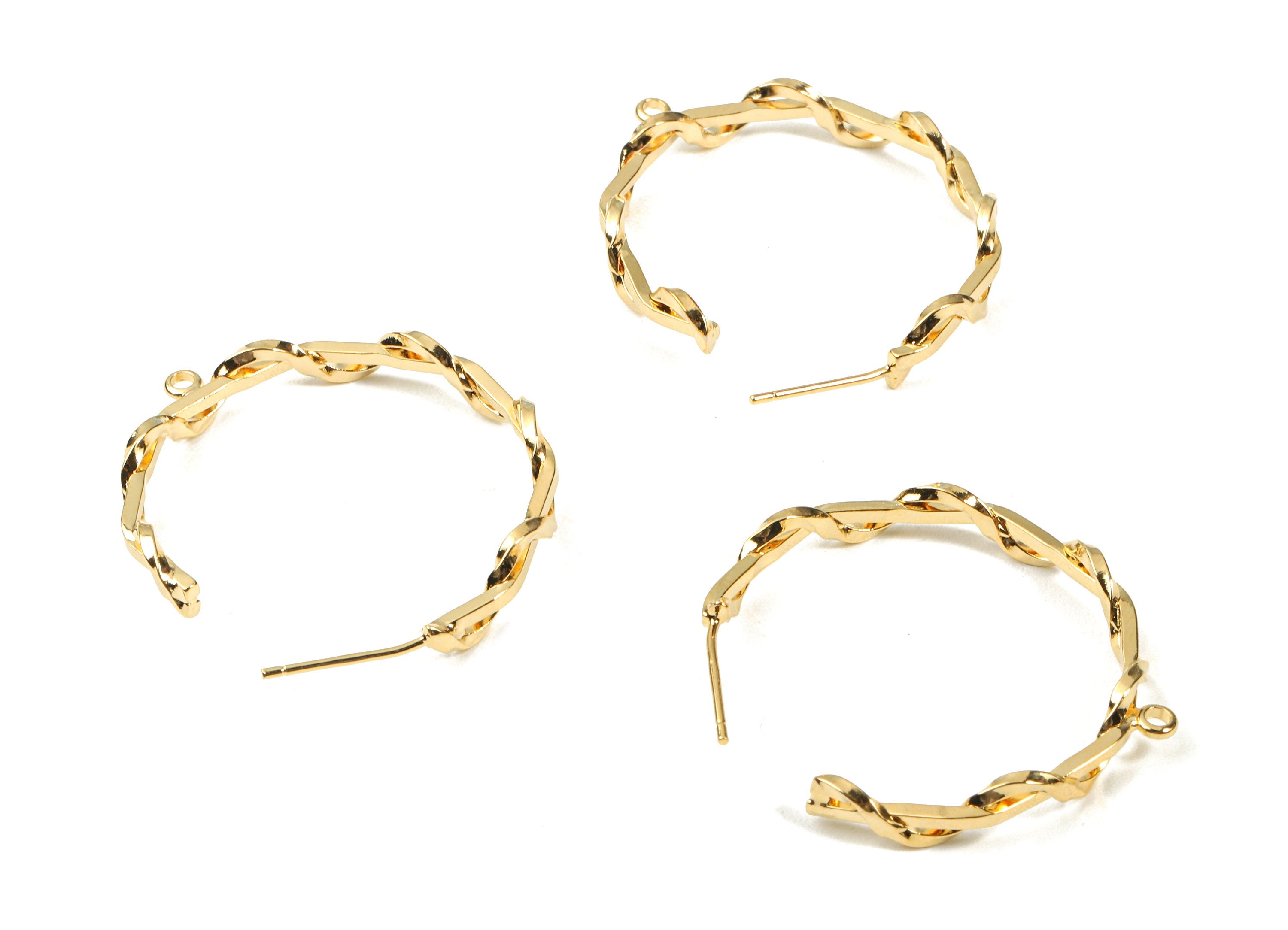 Brass C Rope Earing Stud White Loop - Brass Rope Wire Earring Post - 18K Real Gold Plated Brass - 33.48x4.55x4.88mm - RGP2327 - DOMEDBAZAAR