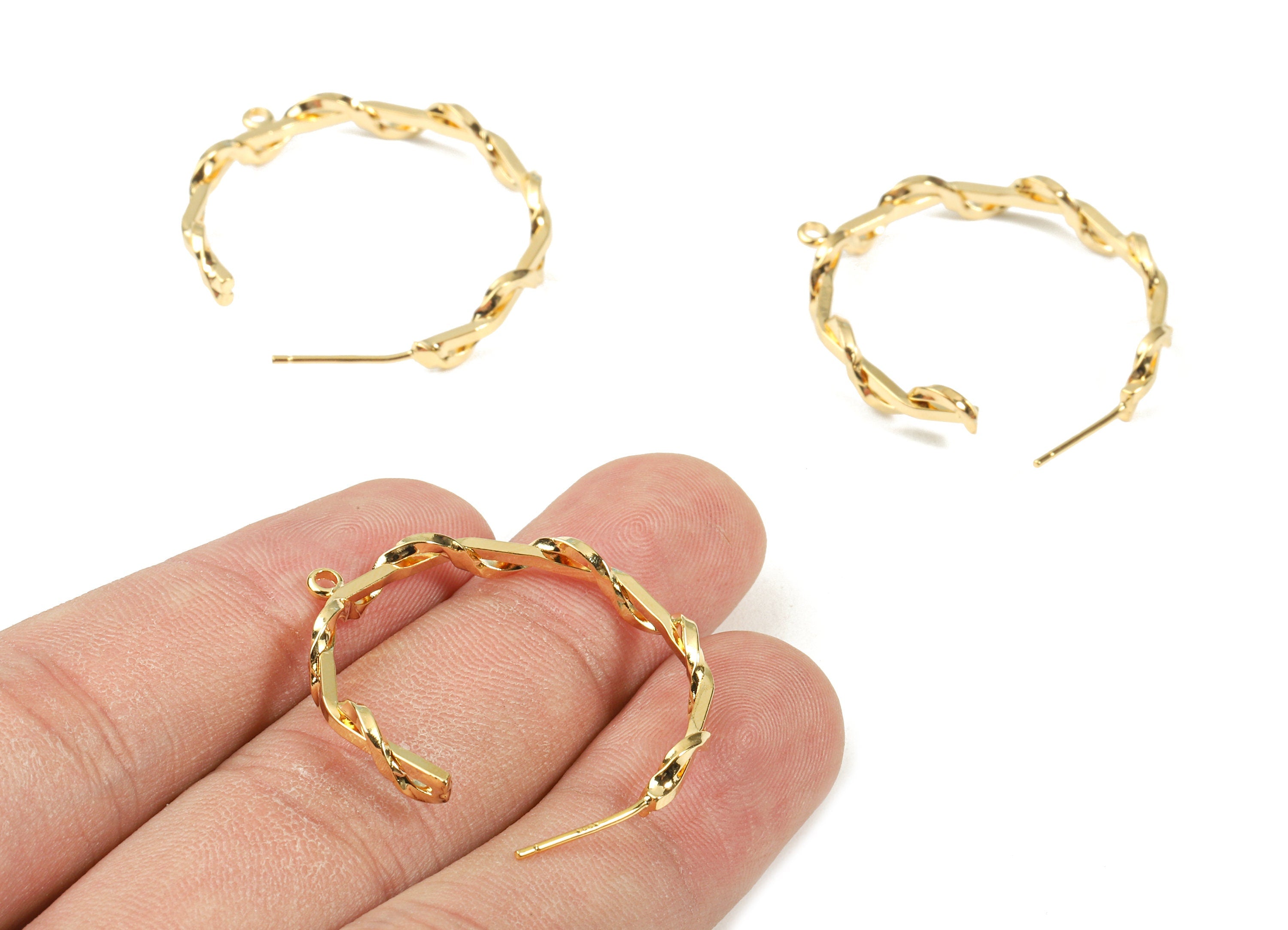 Brass C Rope Earing Stud White Loop - Brass Rope Wire Earring Post - 18K Real Gold Plated Brass - 33.48x4.55x4.88mm - RGP2327 - DOMEDBAZAAR