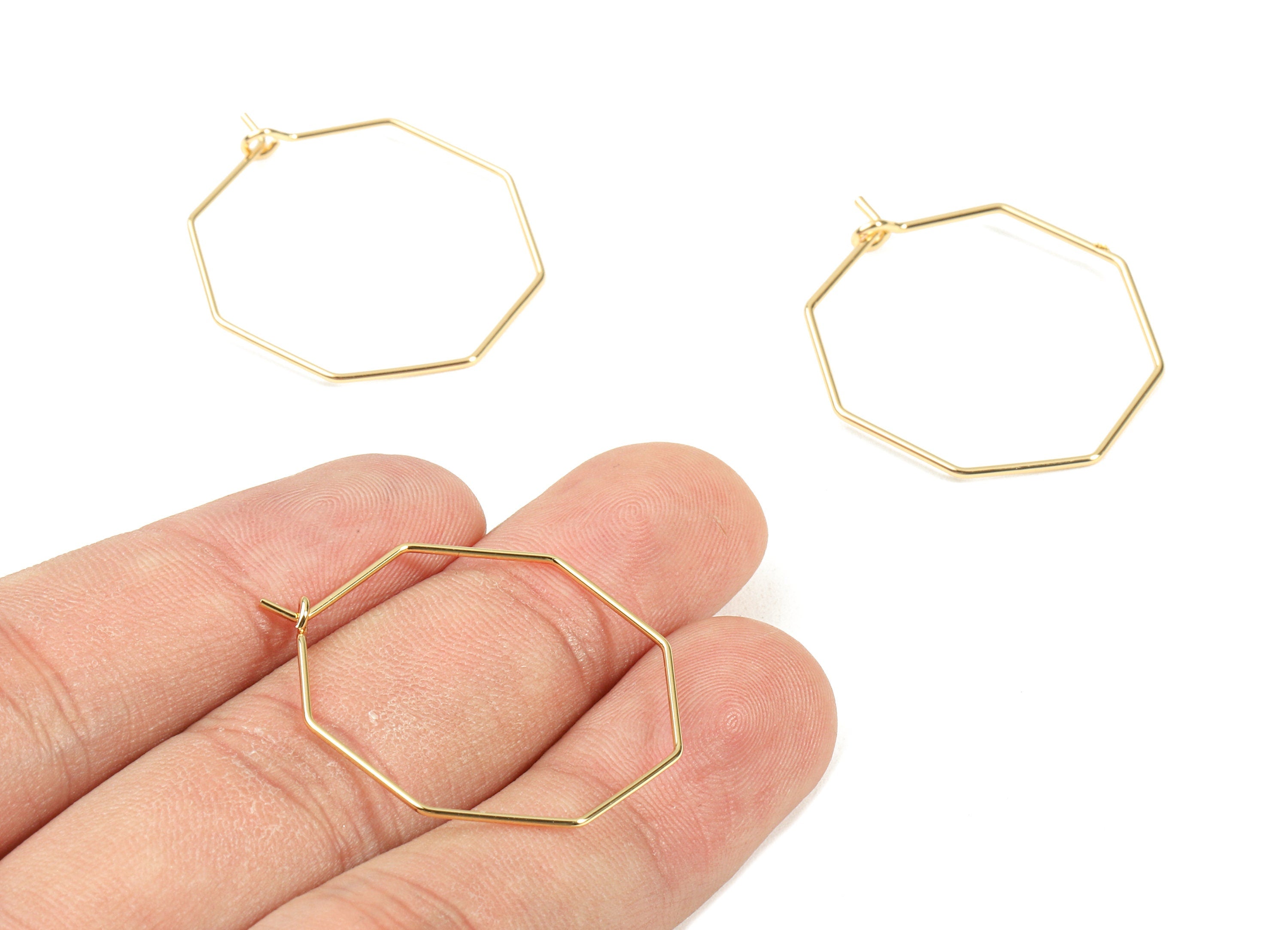 Brass Hexagon Wire Earing Stud - Brass Hexagon Wire Earring Post - 18K Real Gold Plated Brass - Jewelry Supplies - 32.75x30x0.72mm - RGP2321 - DOMEDBAZAAR