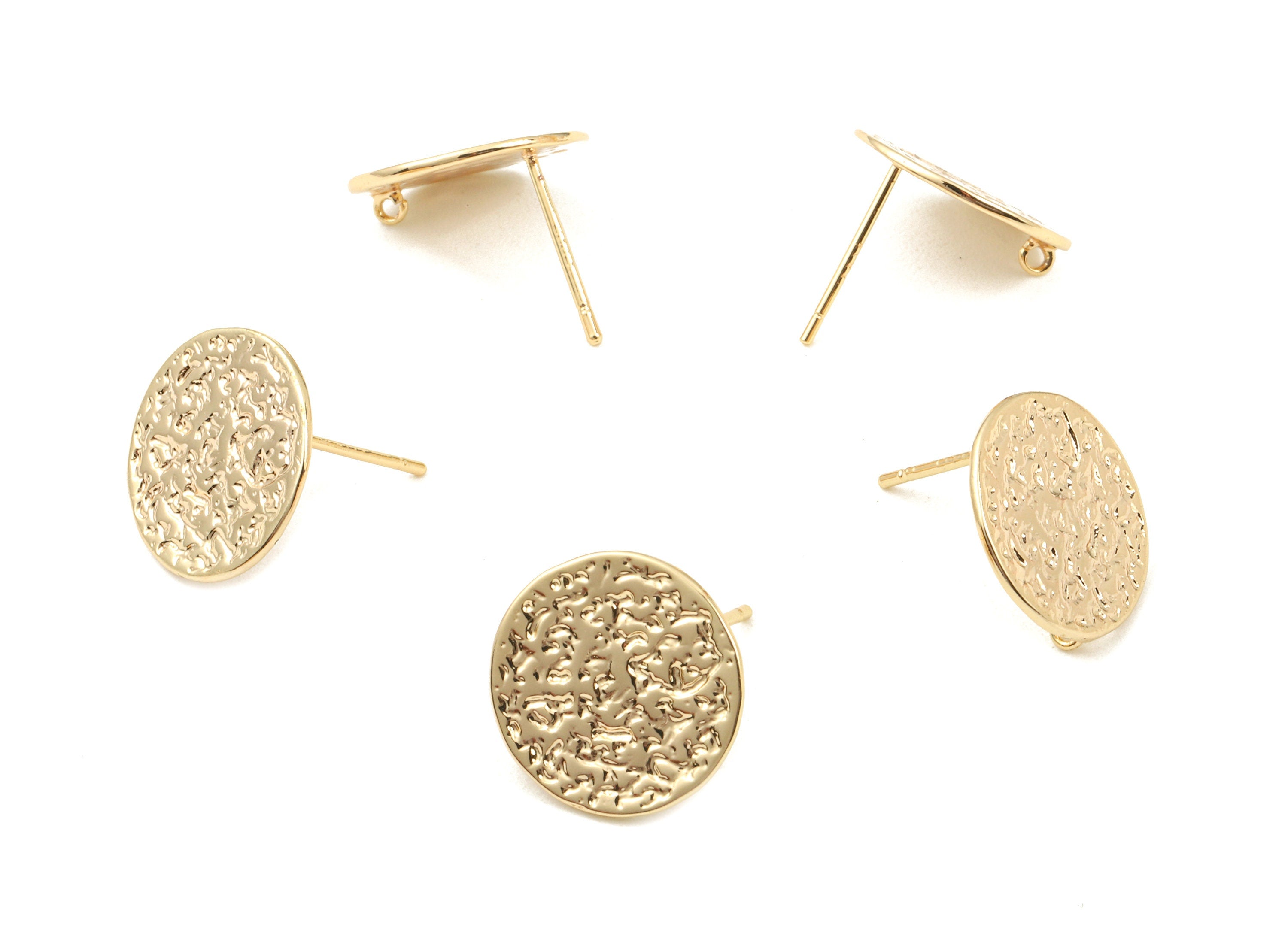 Brass Round Earing Stud White Loop - Brass Round Earring Post - 18K Real Gold Plated Brass - Jewelry Supplies - 14.26x14.26x0.9mm - RGP2346 - DOMEDBAZAAR