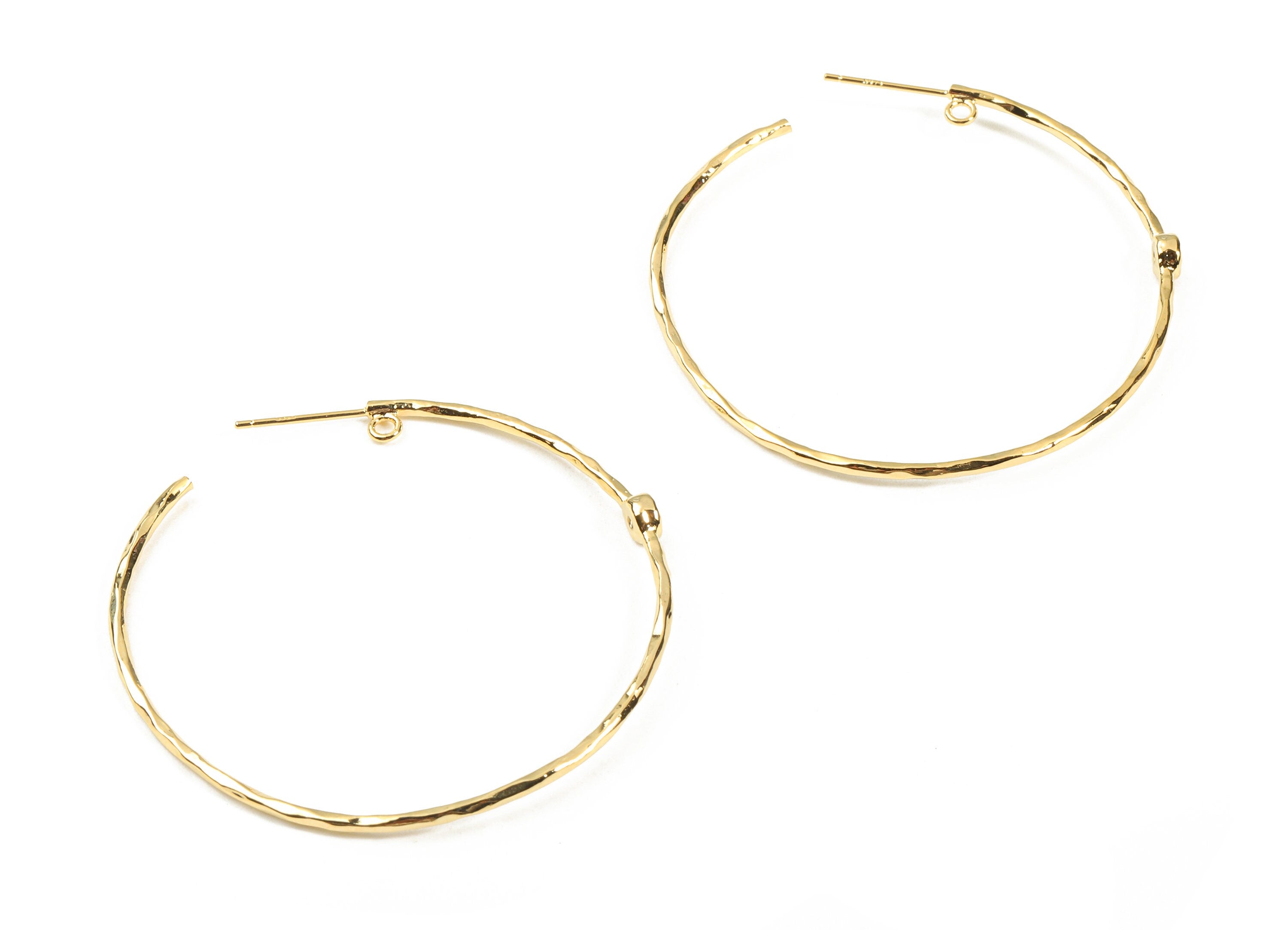 Brass Hoop Earring Stud With Zircon - Brass C Earring Post With Loop - 18K Real Gold Plated Brass - 48.64x4.36x2.61mm - RGP2312 - DOMEDBAZAAR