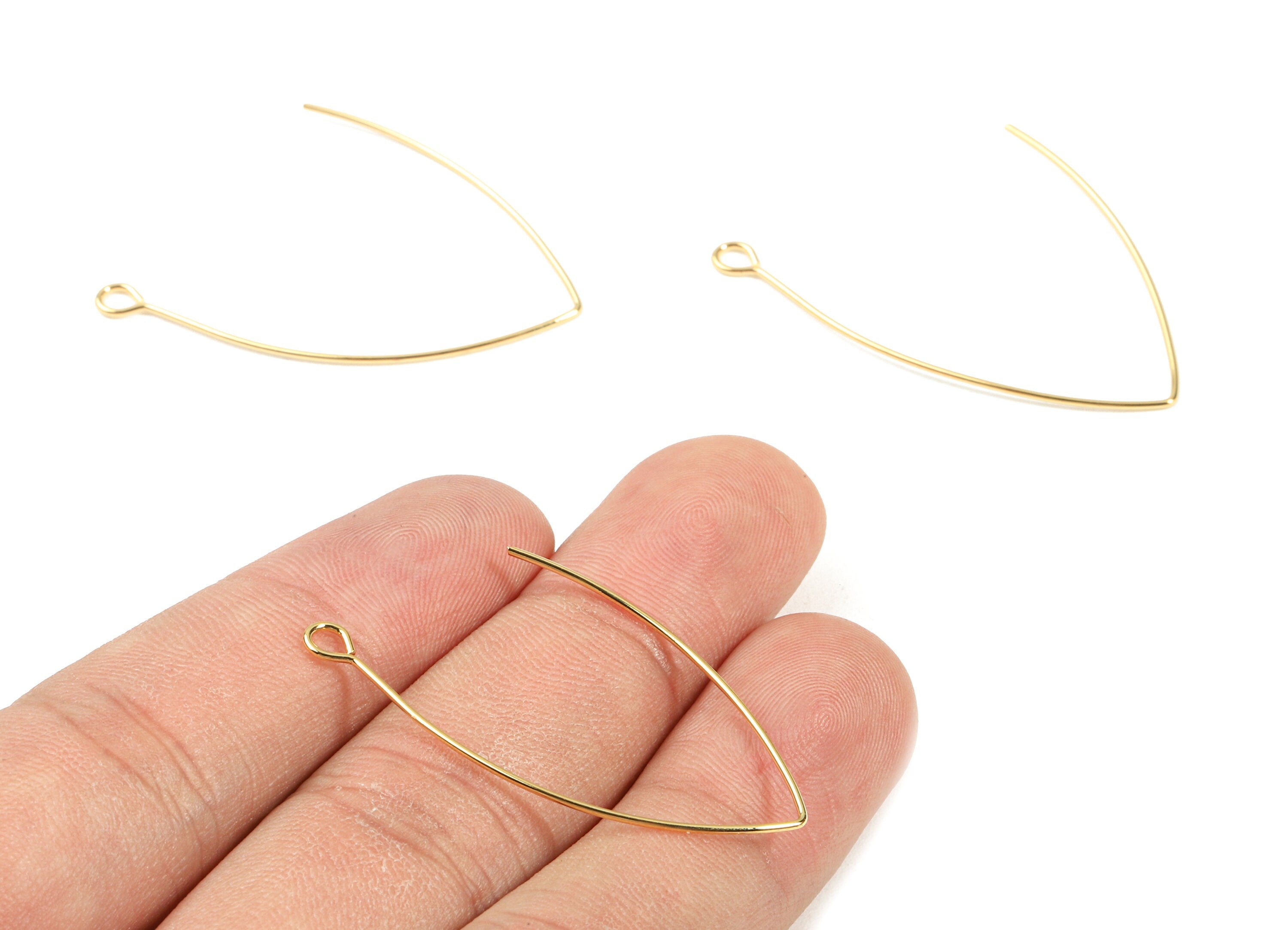 Brass Wire Ear Hooks - Brass Earring Wires - 18K Real Gold Plated Brass - Jewelry Supplies - 38.86x16.58x0.7mm - RGP2339 - DOMEDBAZAAR
