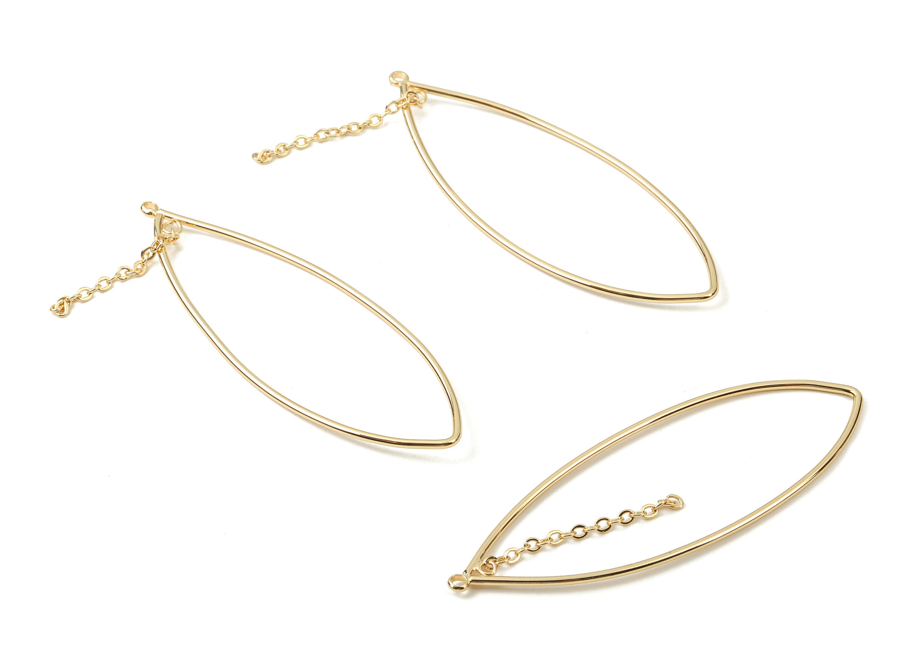 Brass Marquise Earring Charms With Chain - Brass Marquise Earring Pendant - 18K Real Gold Plating Brass - 63.29x25.58x1.29mm - RGP2316 - DOMEDBAZAAR