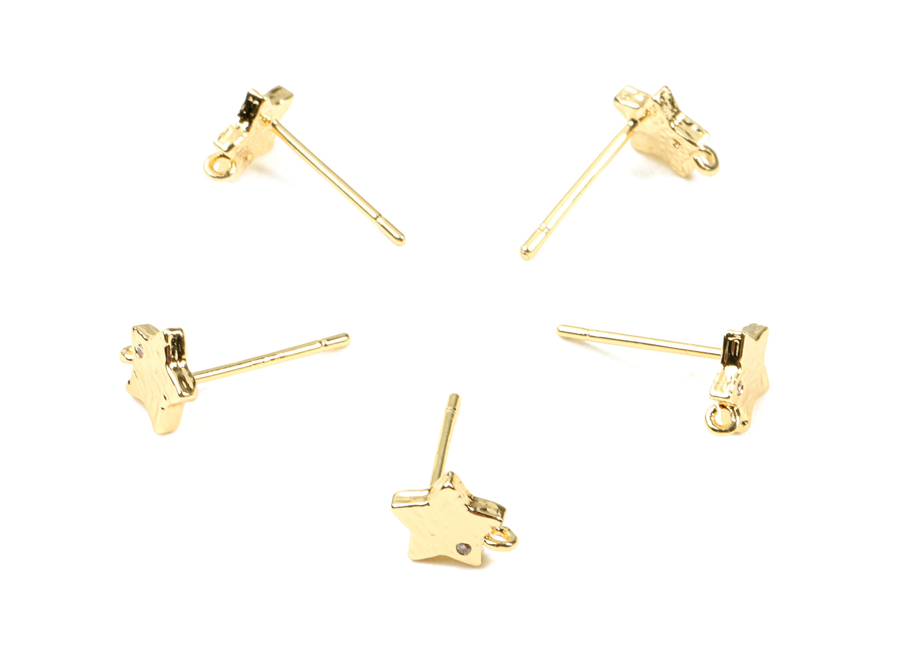 Brass Mini Star Earring Stud With Loop - Zircon Mini Star Earring Post - 18K Real Gold Plated Brass - 7.7x6.42x1.54mm - RGP2349 - DOMEDBAZAAR