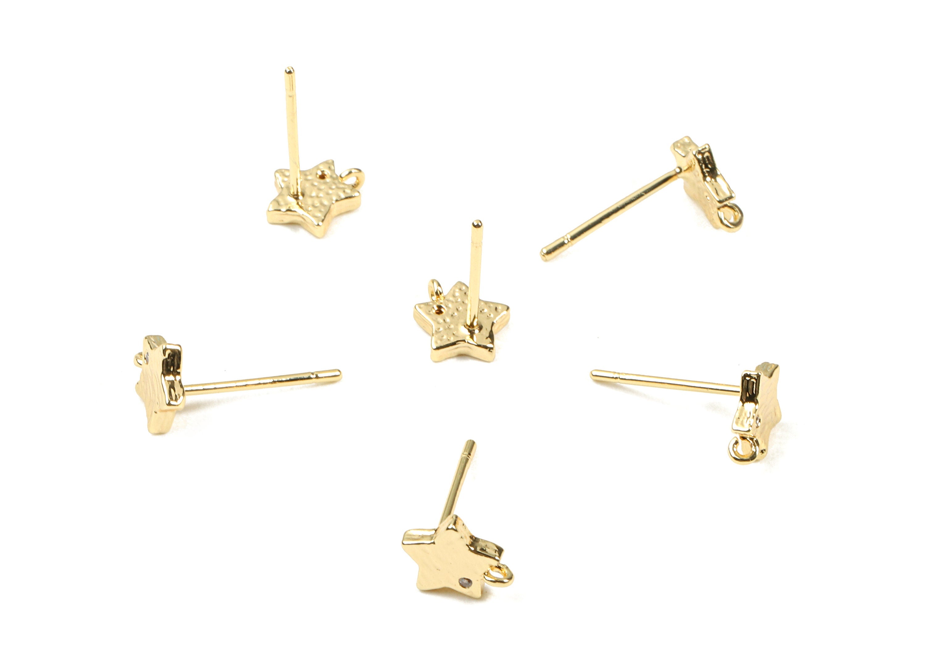 Brass Mini Star Earring Stud With Loop - Zircon Mini Star Earring Post - 18K Real Gold Plated Brass - 7.7x6.42x1.54mm - RGP2349 - DOMEDBAZAAR