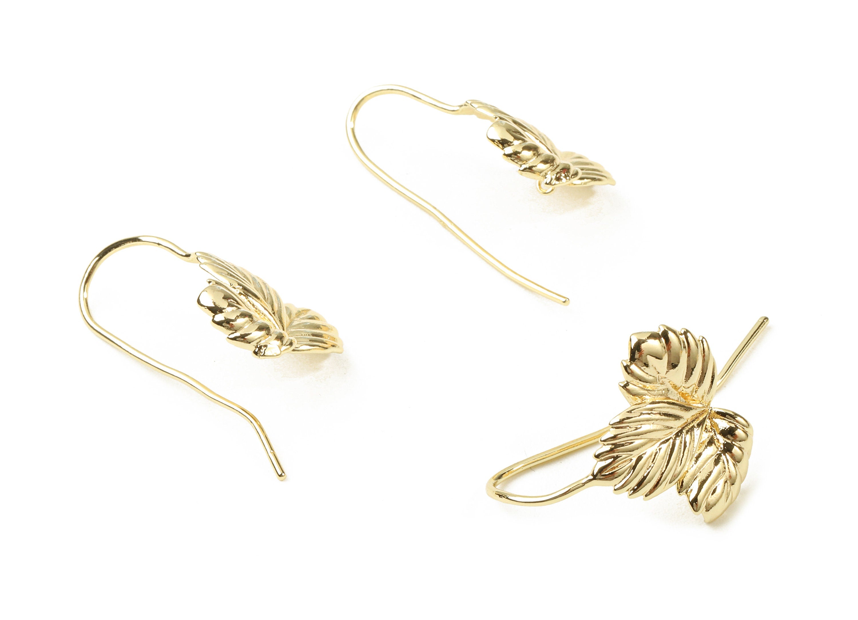 Brass Leaf Earring Wire With Loop - Brass Leaf Earring Hooks - 18K Real Gold Plated Brass - Jewelry Supplies - 31.08x19.45x1.47mm - RGP2338 - DOMEDBAZAAR