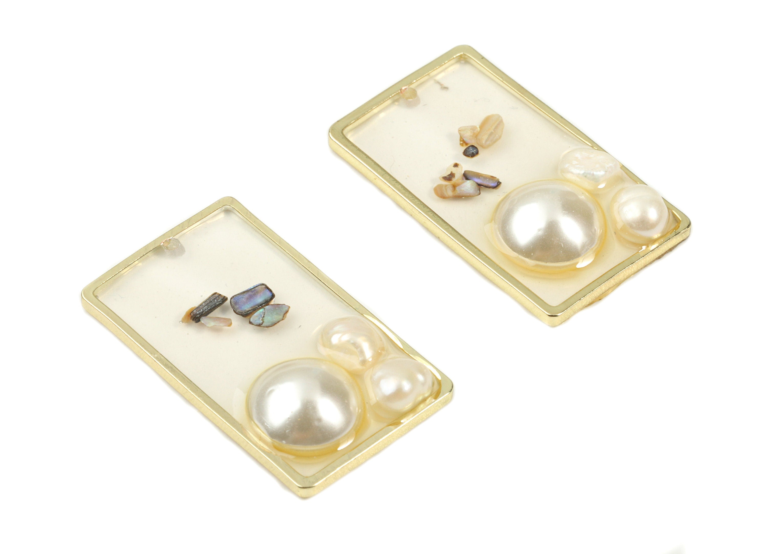 Alloy Rectangle Gravel Charm With Pearls and Shells - Alloy Rectangle Charms - Earring Finding - 30.39x18.29x5.55mm - ZZ1582 - DOMEDBAZAAR