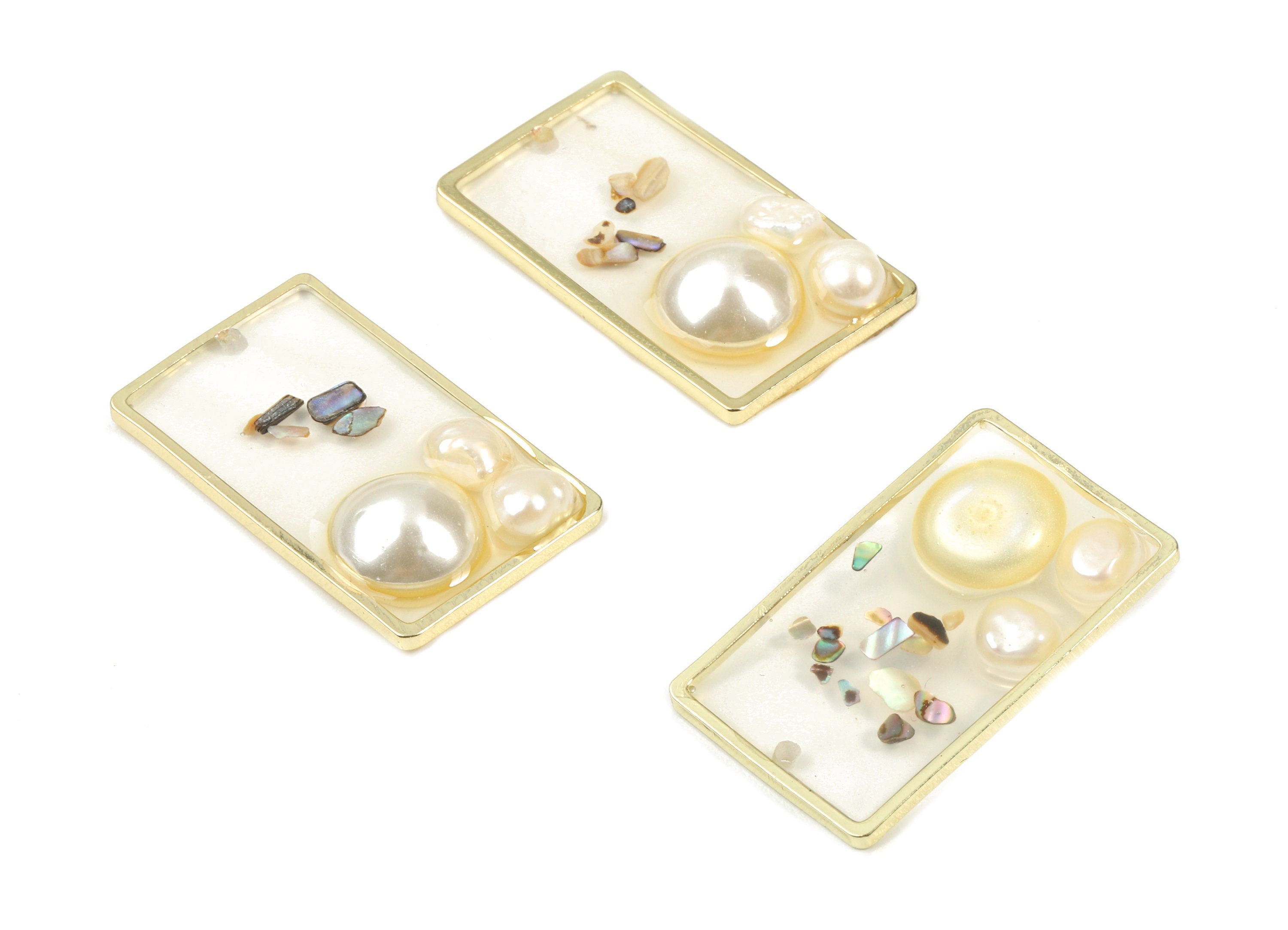 Alloy Rectangle Gravel Charm With Pearls and Shells - Alloy Rectangle Charms - Earring Finding - 30.39x18.29x5.55mm - ZZ1582 - DOMEDBAZAAR