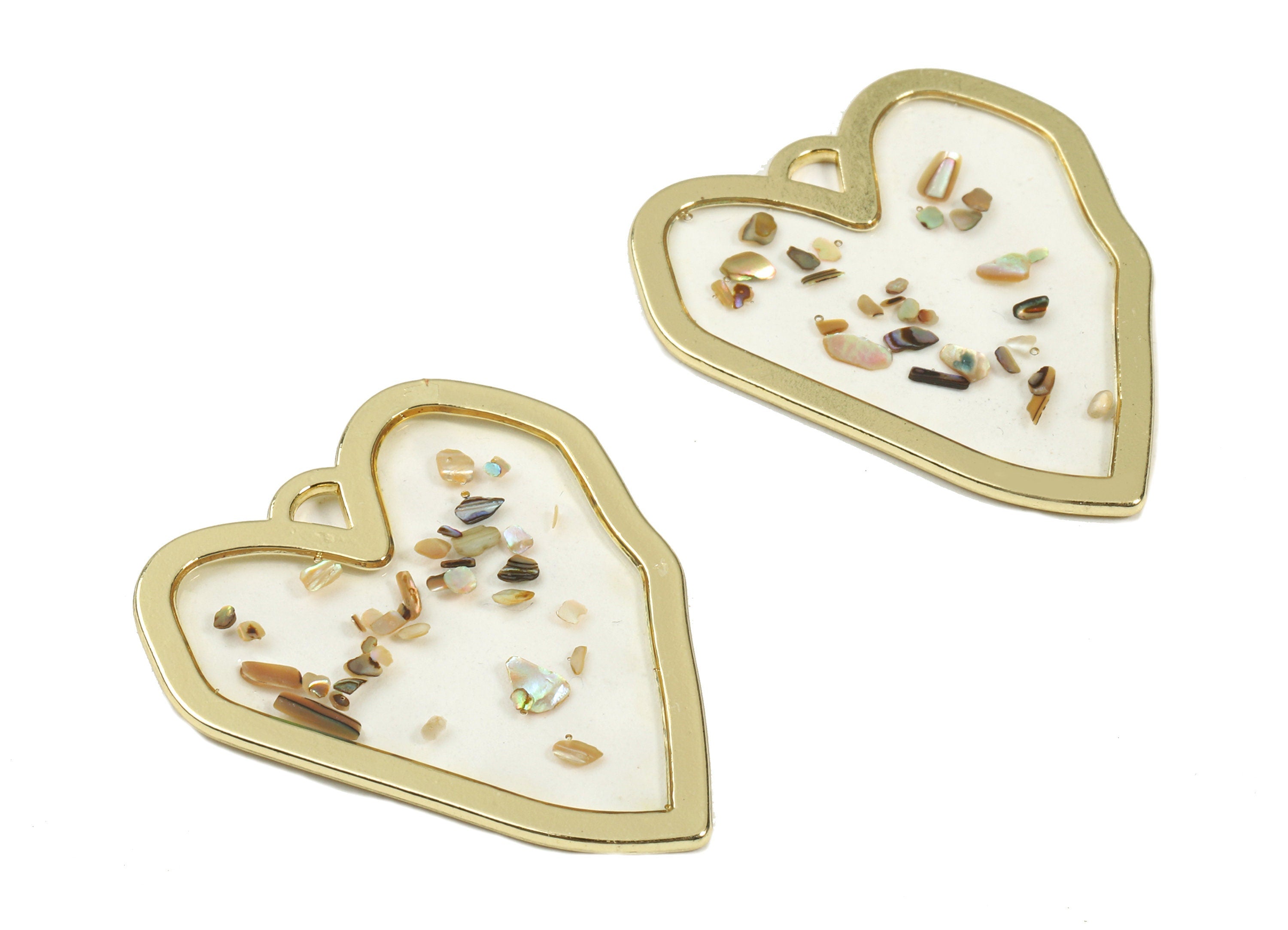 Alloy Heart Charms With Mini Shells - Glass Heart Necklace Pendant With Mini Shells - Earring Finding - 39.92x34.73x1.5mm - ZZ1584 - DOMEDBAZAAR