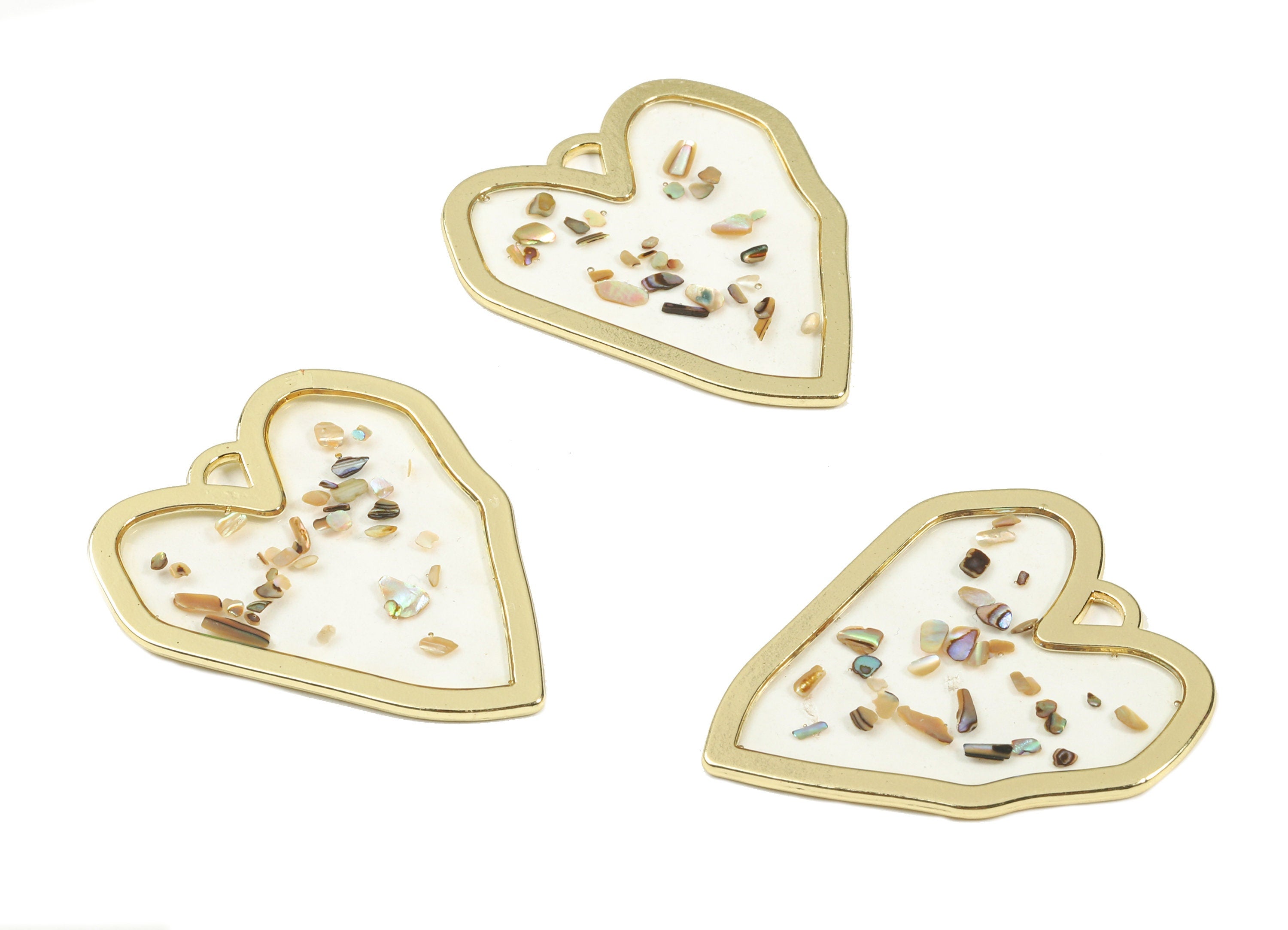 Alloy Heart Charms With Mini Shells - Glass Heart Necklace Pendant With Mini Shells - Earring Finding - 39.92x34.73x1.5mm - ZZ1584 - DOMEDBAZAAR