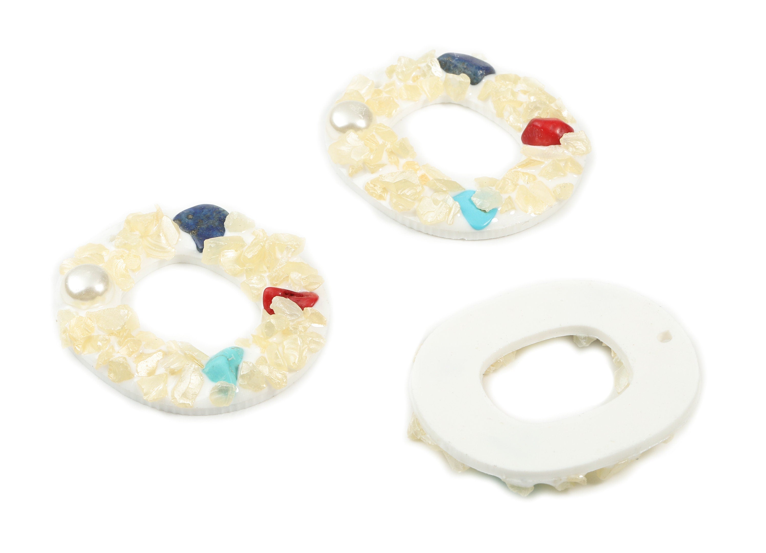 Resin Oval Charms With Gravel and Pearl - Resin Oval Graveled Pendant - Earring Findings - Jewelry Supplies - 40.8x36.3x7.09mm - RC1128B - DOMEDBAZAAR