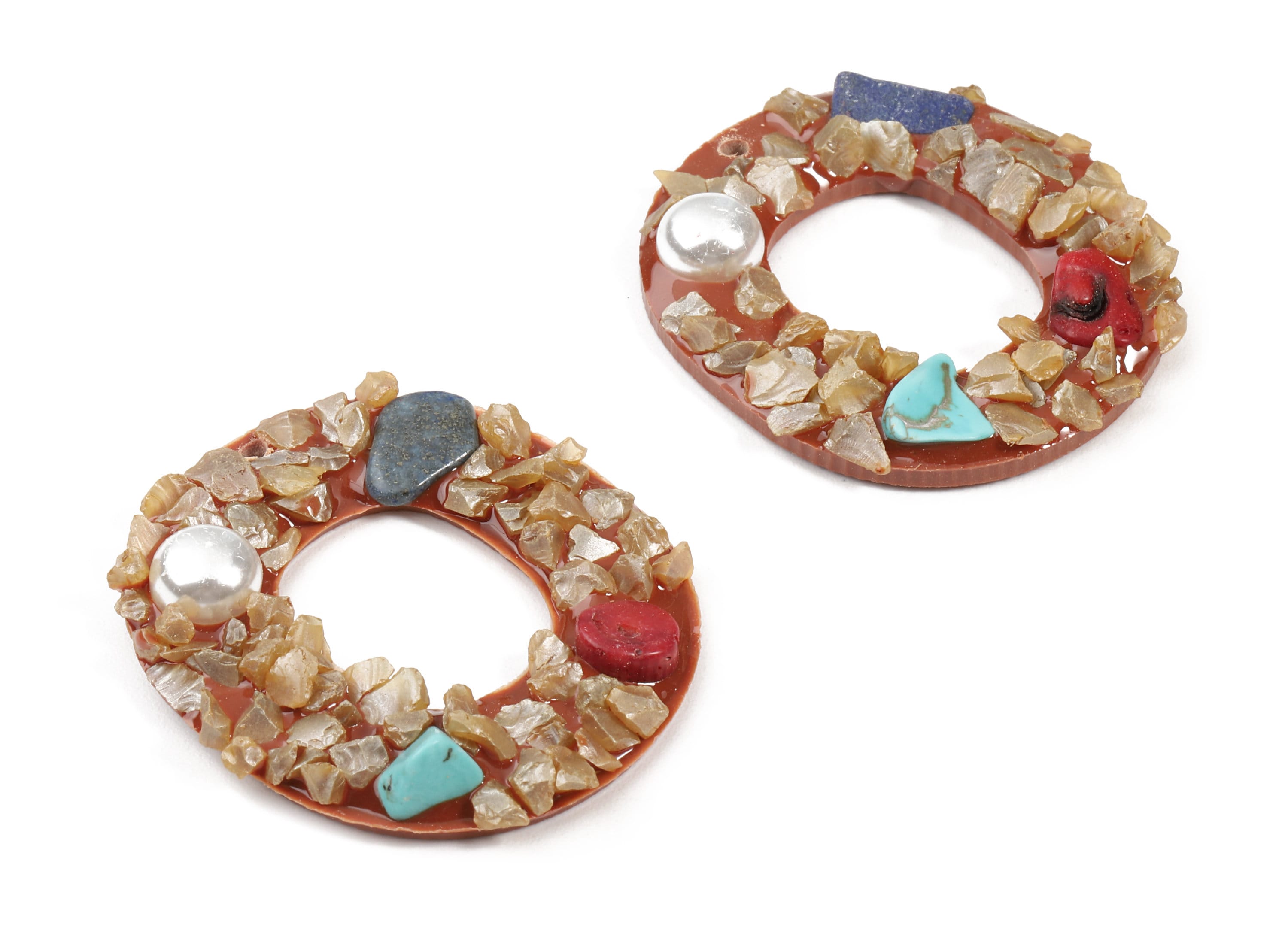Resin Oval Charms With Gravel and Pearl - Resin Oval Graveled Pendant - Earring Findings - Jewelry Supplies - 40.8x36.3x7.09mm - RC1128C - DOMEDBAZAAR