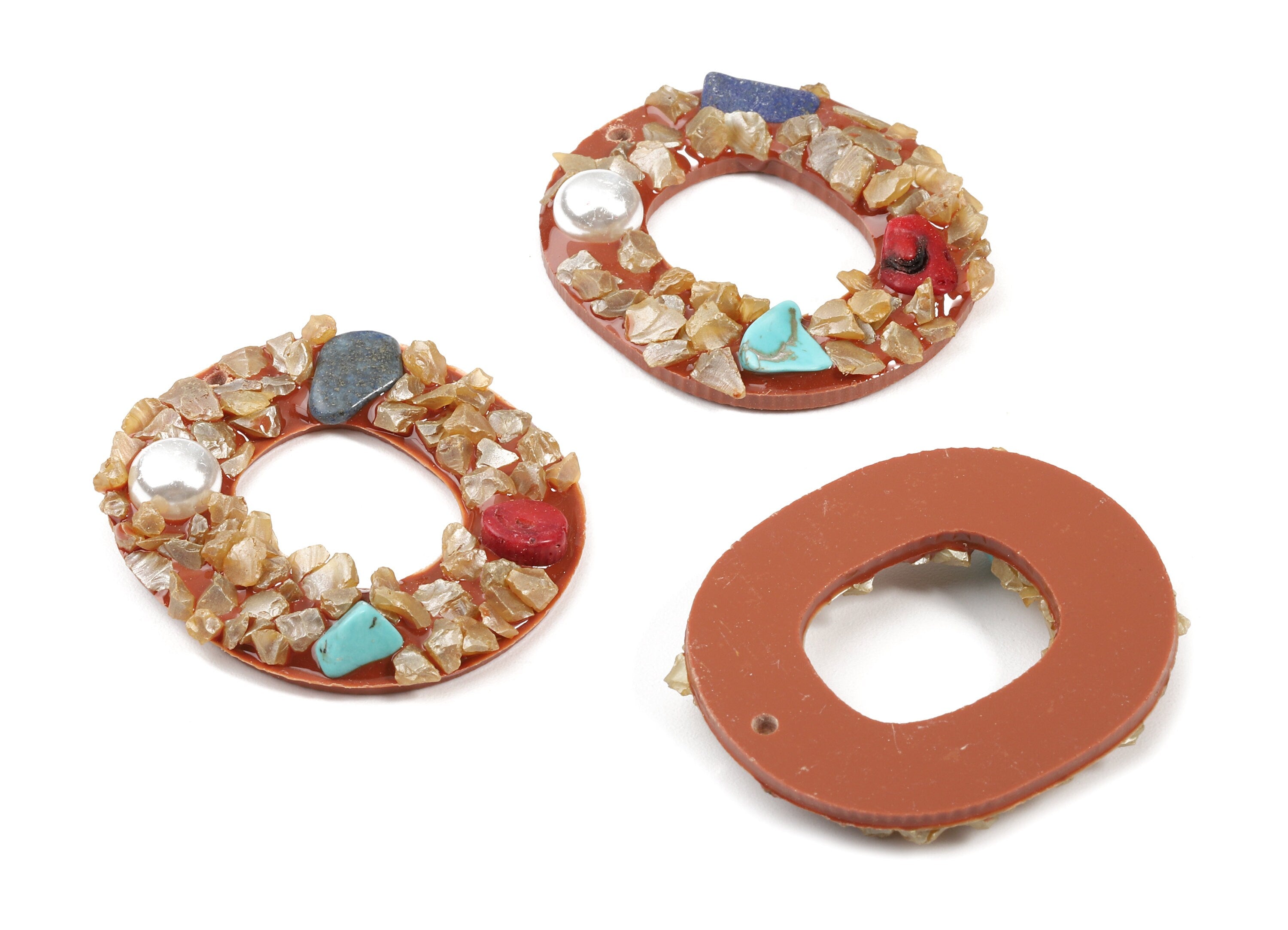 Resin Oval Charms With Gravel and Pearl - Resin Oval Graveled Pendant - Earring Findings - Jewelry Supplies - 40.8x36.3x7.09mm - RC1128C - DOMEDBAZAAR