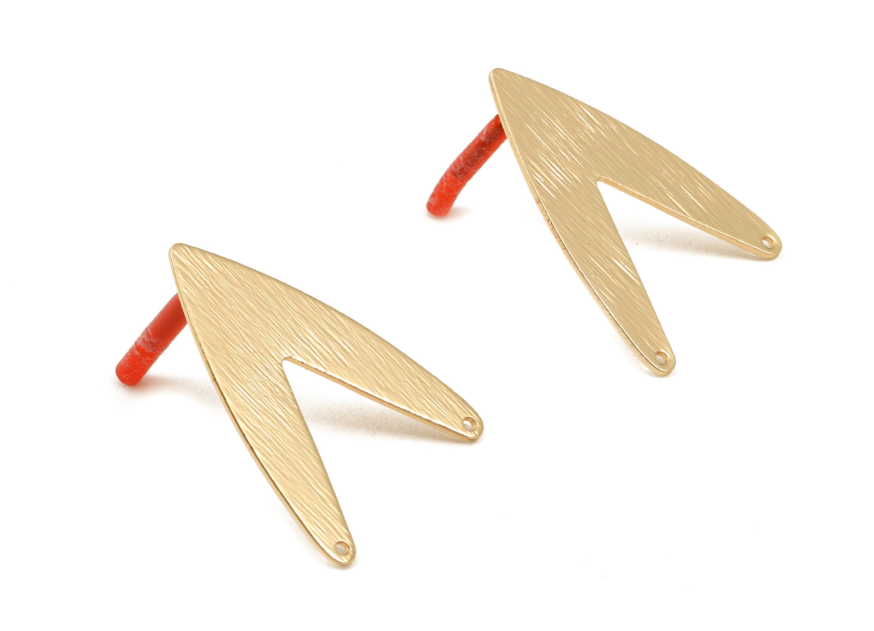 Brass V Earring Post - Brass Textured V Earring Stud - Gold Tone Plated Brass - Jewelry Supplies - 30.63x22.69x0.79mm - PP3026 - DOMEDBAZAAR