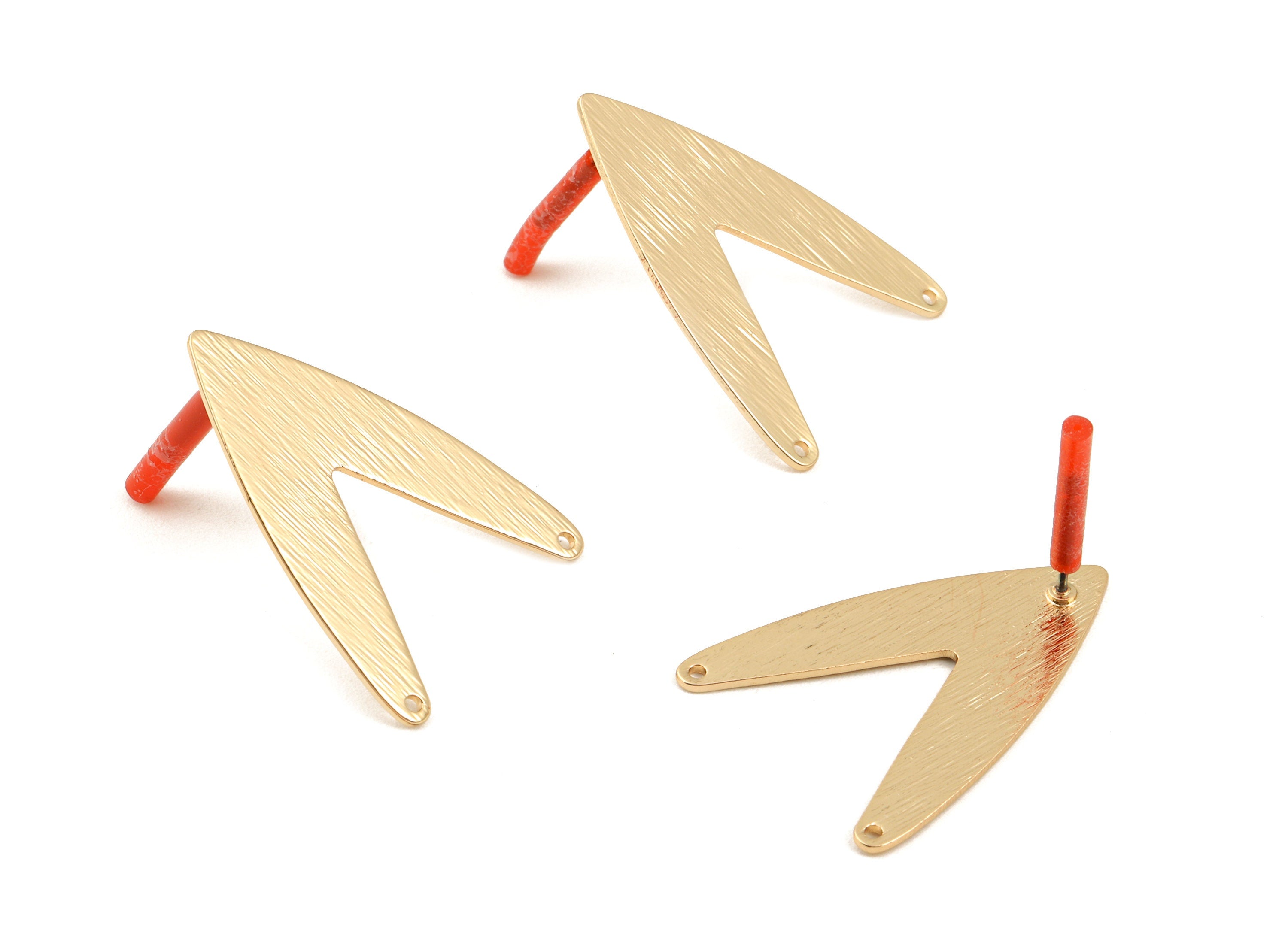 Brass V Earring Post - Brass Textured V Earring Stud - Gold Tone Plated Brass - Jewelry Supplies - 30.63x22.69x0.79mm - PP3026 - DOMEDBAZAAR