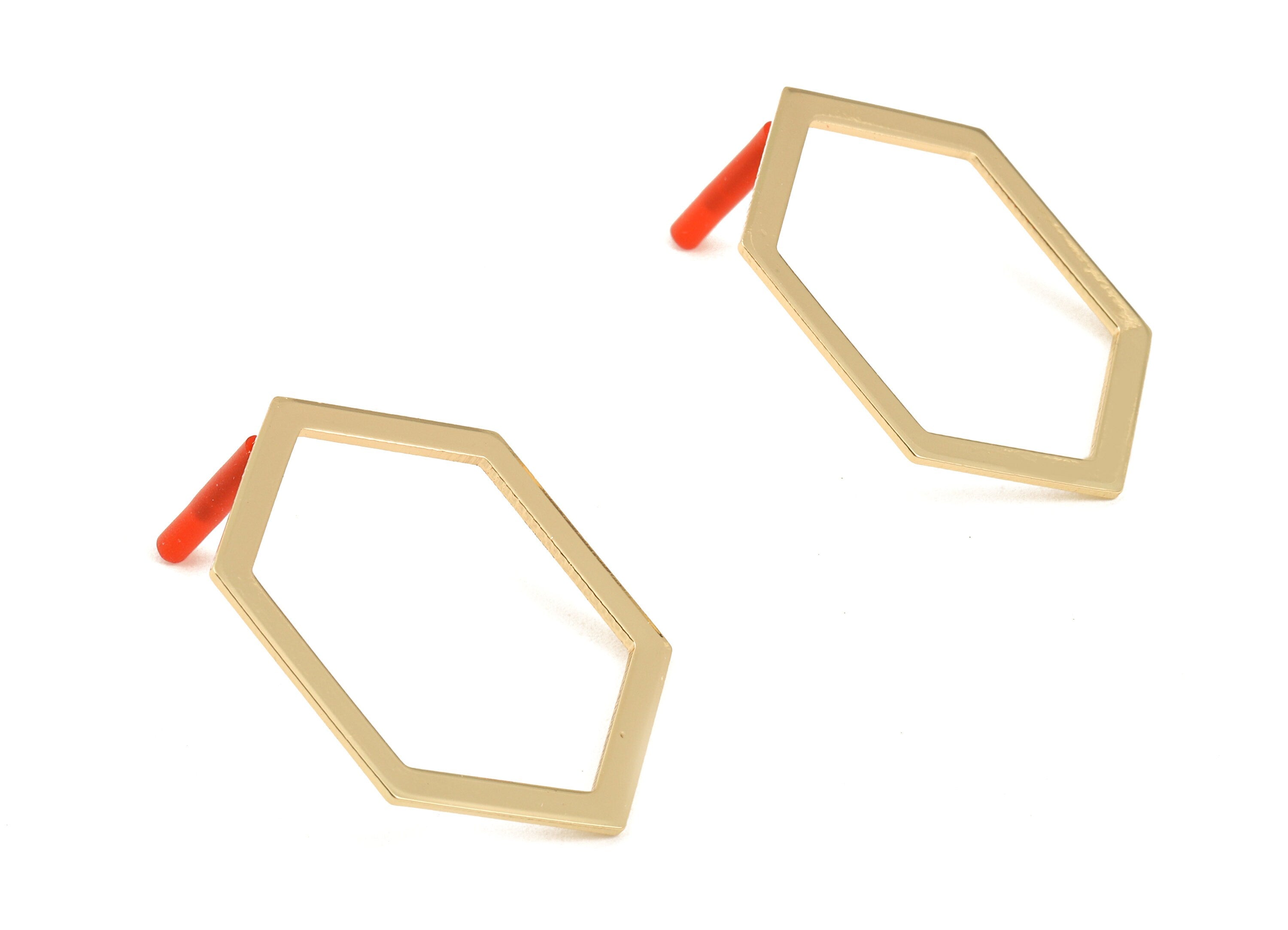 Brass Hexagon Earring Post - Brass Hexagon Earring Stud - Gold Tone Plated Brass - Jewelry Supplies - 39x29x1mm - PP3028 - DOMEDBAZAAR