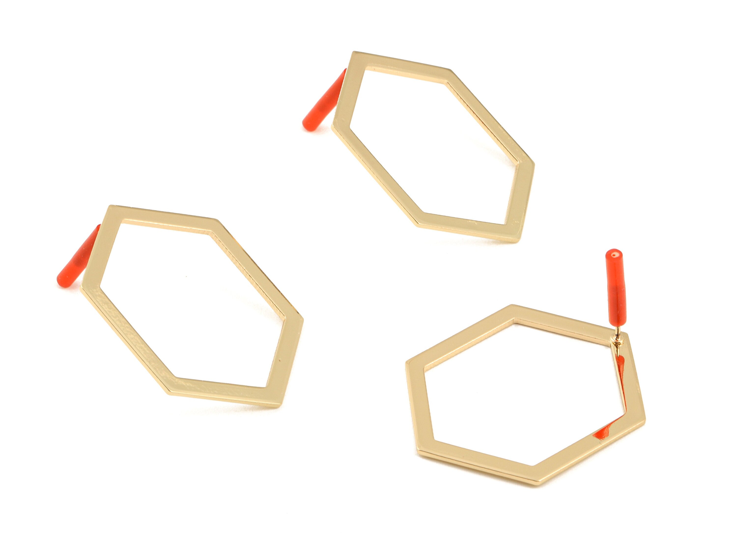 Brass Hexagon Earring Post - Brass Hexagon Earring Stud - Gold Tone Plated Brass - Jewelry Supplies - 39x29x1mm - PP3028 - DOMEDBAZAAR