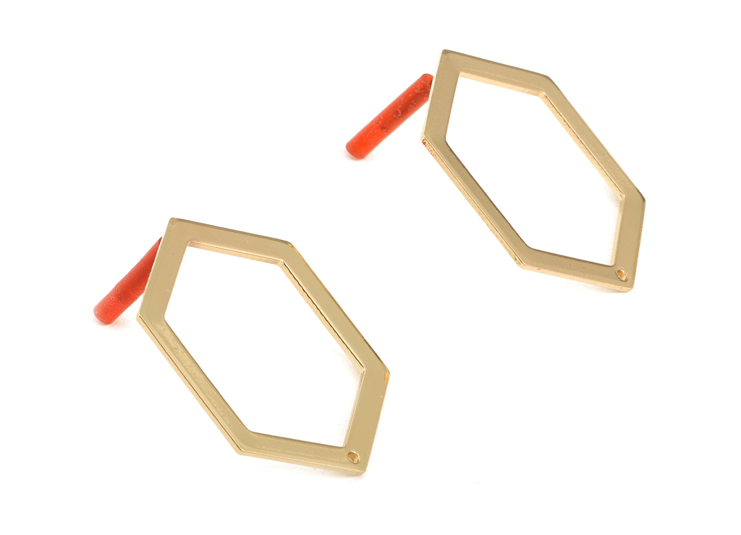 Brass Hexagon Earring Post - Brass Hexagon Earring Stud - Gold Tone Plated Brass - Jewelry Supplies - 32x24x1mm - PP3029 - DOMEDBAZAAR