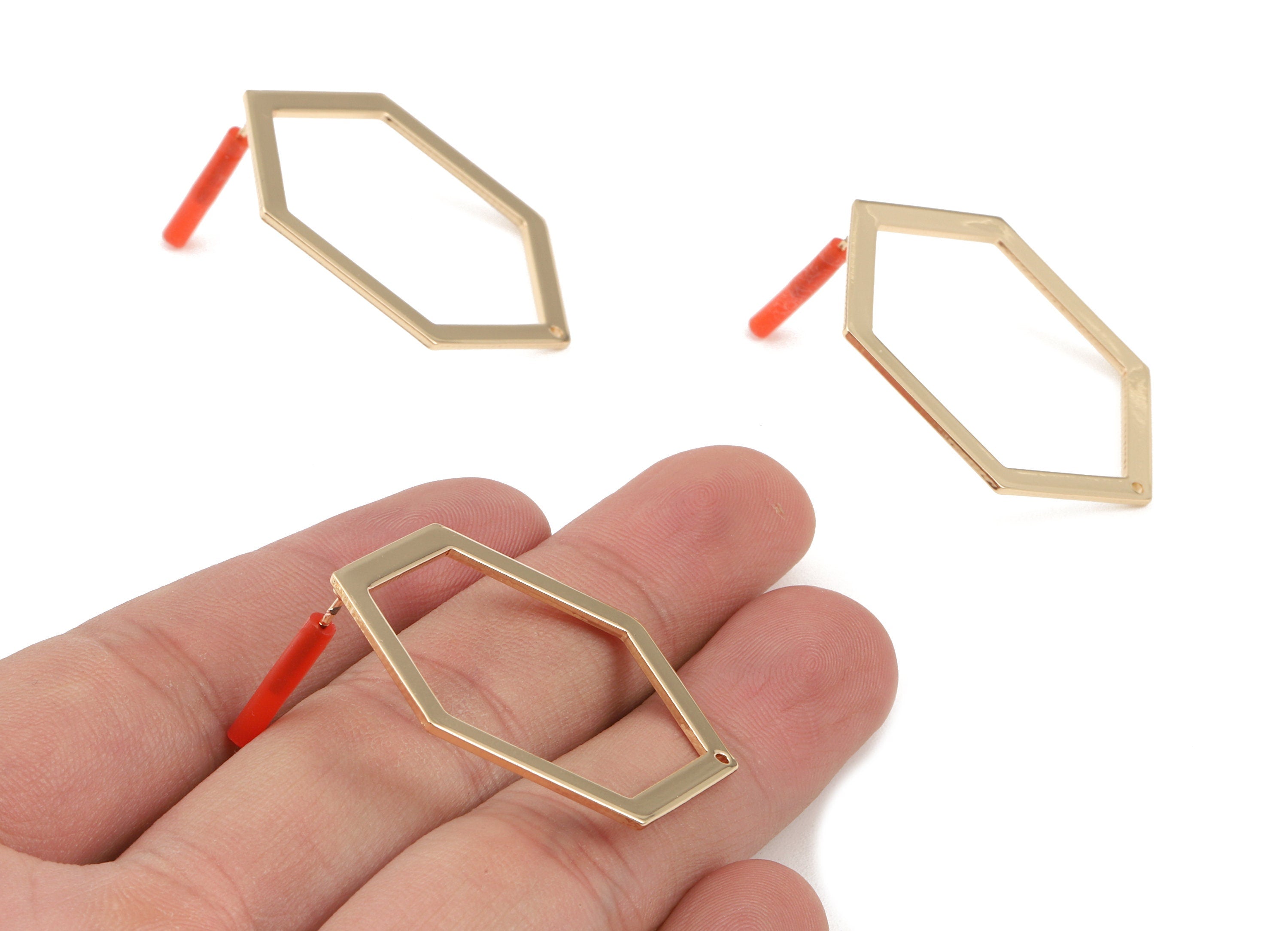 Brass Hexagon Earring Post - Brass Hexagon Earring Stud - Gold Tone Plated Brass - Earring Post - Jewelry Supplies - 39x29x1mm - PP3031 - DOMEDBAZAAR