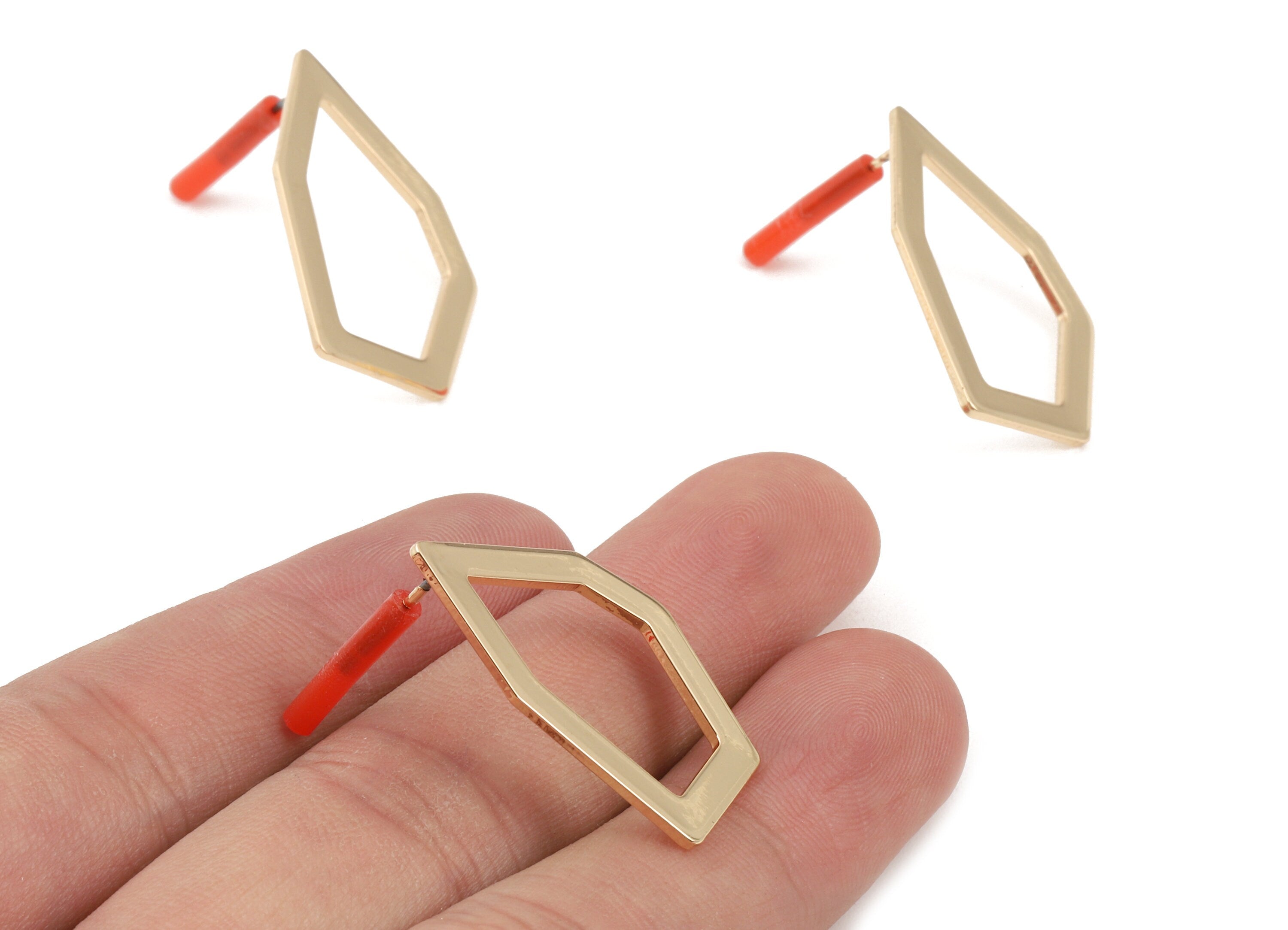 Brass Geometric Earring Post - Brass Geometric Earring Stud - Gold Tone Plated Brass - Jewelry Supplies - 29.09x20x1.03mm - PP3034 - DOMEDBAZAAR