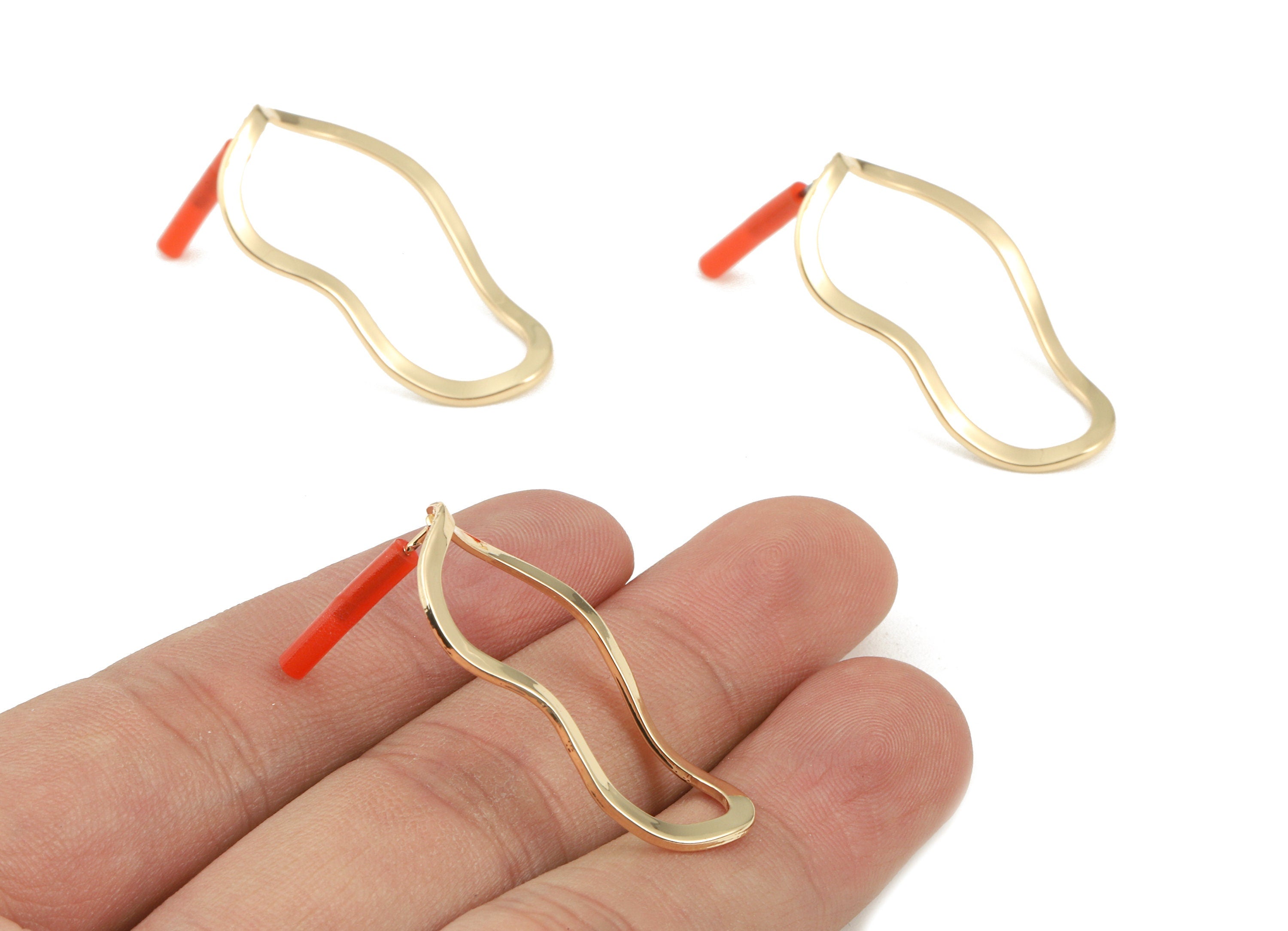 Brass Drop Earring Post - Brass Drop Earring Stud - Gold Tone Plated Brass - Earring Post - Jewelry Supplies - 34.8x18.55x0.92mm - PP3041 - DOMEDBAZAAR