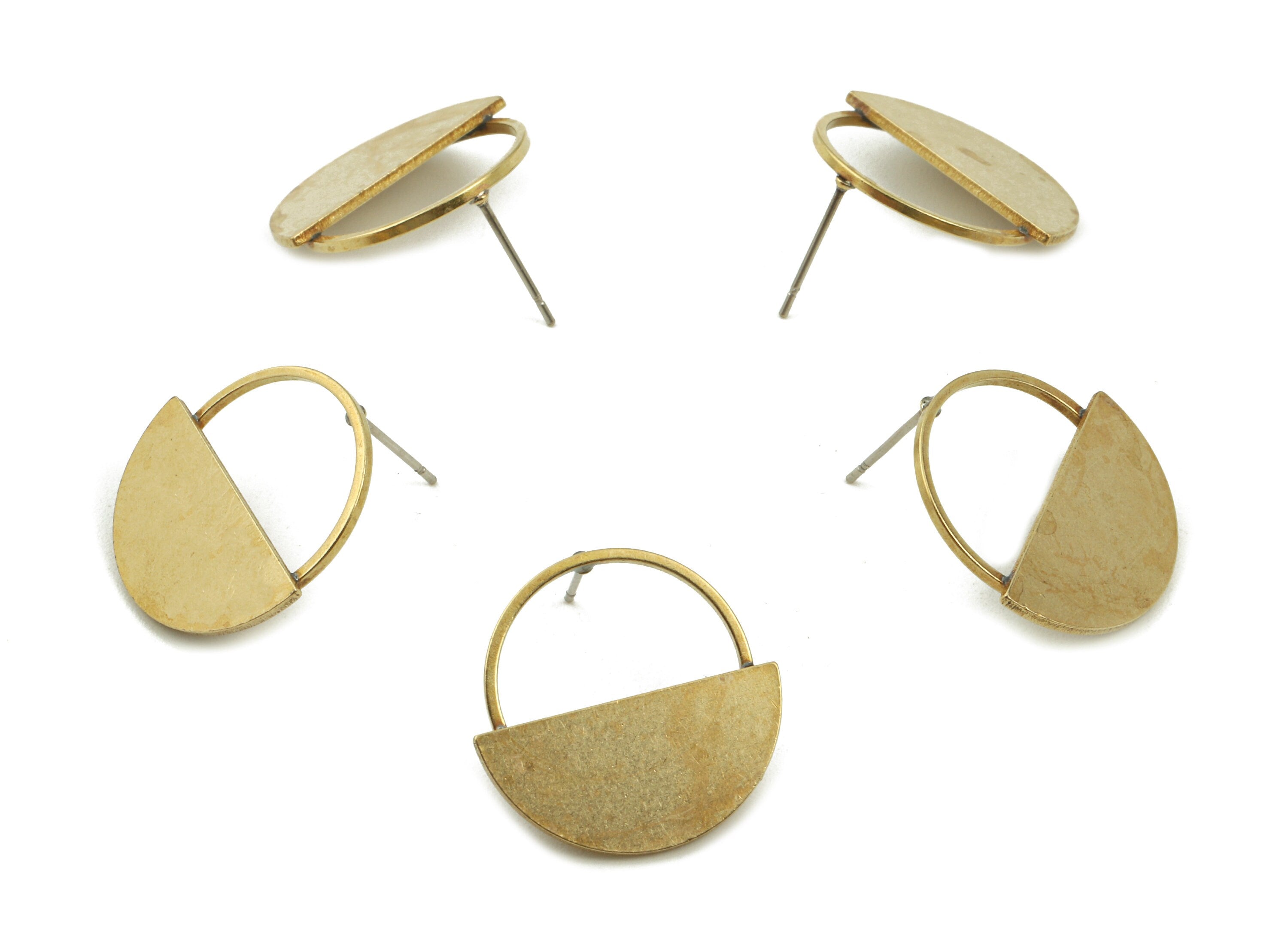 Brass Semicircle Earring Post - Raw Brass Half Moon Earring Stud - Earring Post - Jewelry Supplies - 22.15x22x2.15mm - PP3045 - DOMEDBAZAAR