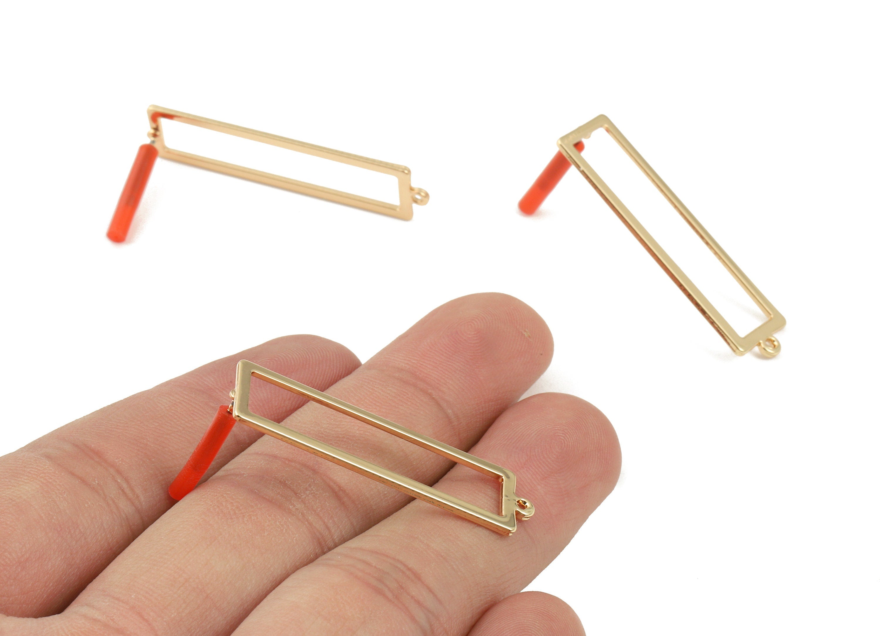 Brass Rectangle Earring Post - Brass Rectangle Earring Stud - KC Gold Tone Plated Brass - Jewelry Supplies - 37.82x10.24x0.91mm - PP3038KCG - DOMEDBAZAAR