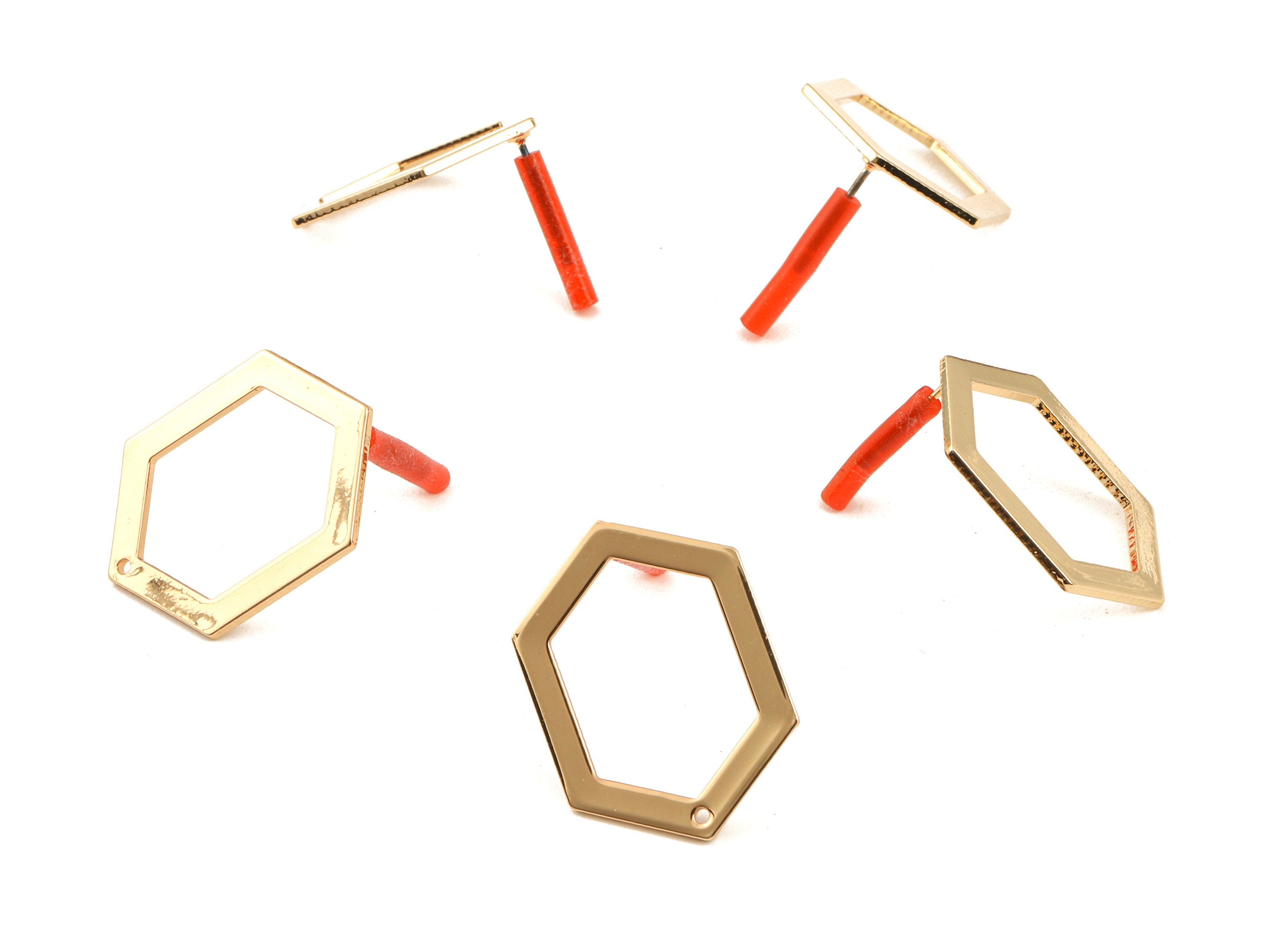 Brass Hexagon Earring Post - Brass Hexagon Earring Stud - Gold Tone Plated Brass - Earring Post - Jewelry Supplies - 26x19x1mm - PP3030 - DOMEDBAZAAR