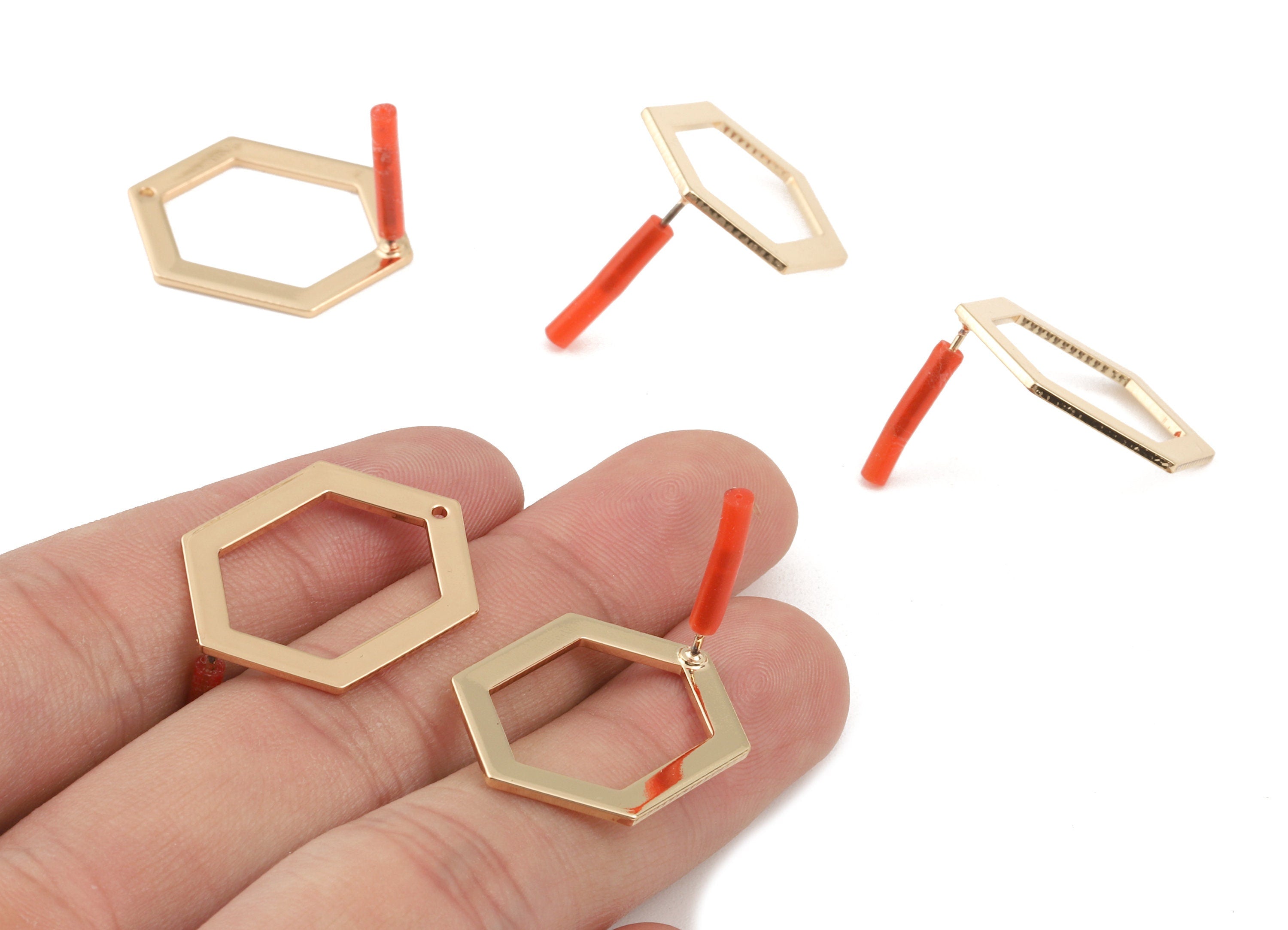 Brass Hexagon Earring Post - Brass Hexagon Earring Stud - Gold Tone Plated Brass - Earring Post - Jewelry Supplies - 26x19x1mm - PP3030 - DOMEDBAZAAR