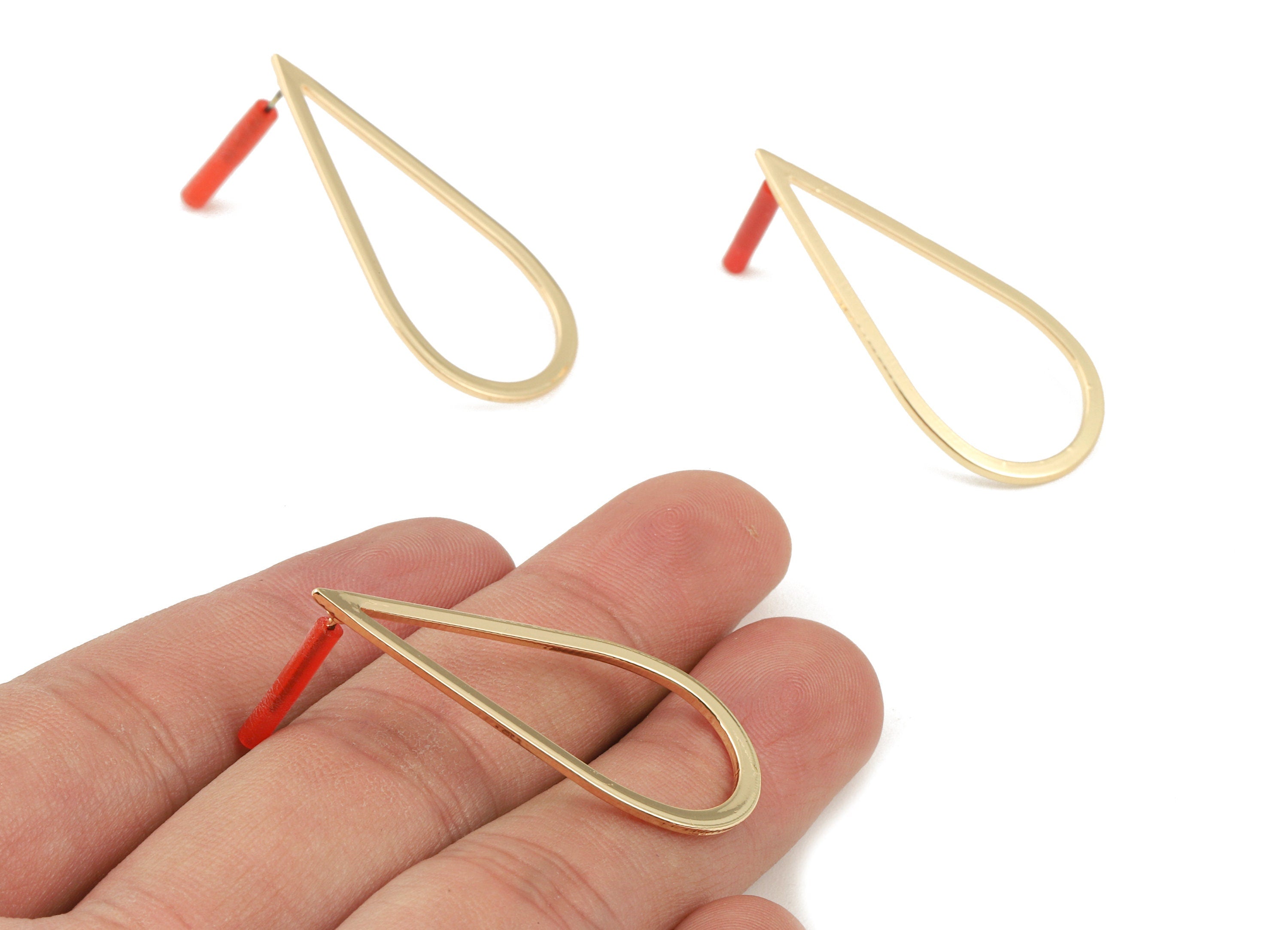 Brass Drop Earring Post - Brass Drop Earring Stud - Gold Tone Plated Brass - Earring Post - Jewelry Supplies - 40x18x1mm - PP3019 - DOMEDBAZAAR