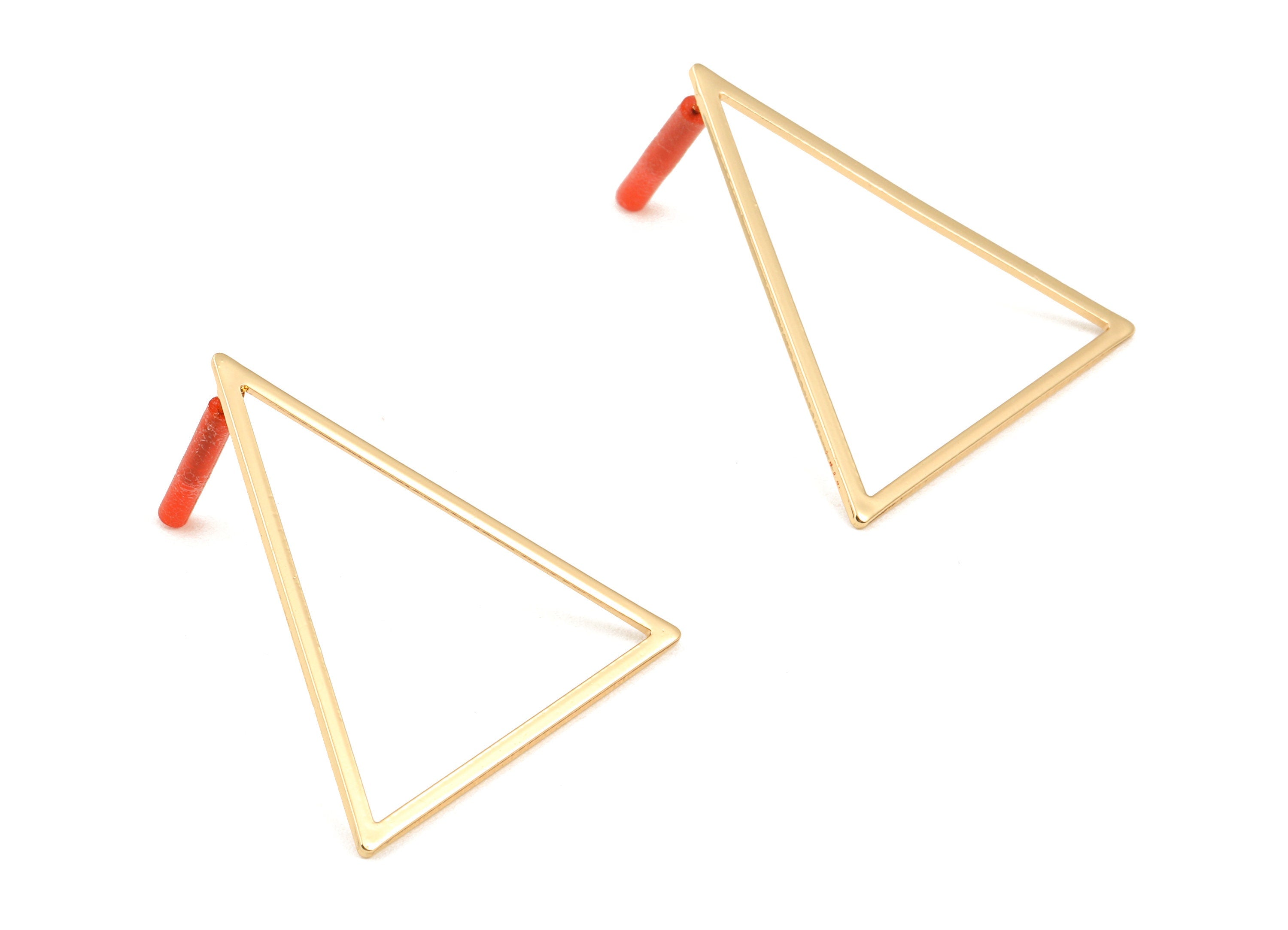 Brass Triangle Earring Post - Brass Triangle Earring Stud - Gold Tone Plated Brass - Jewelry Supplies - 36.08x30.51x1mm - PP3032 - DOMEDBAZAAR