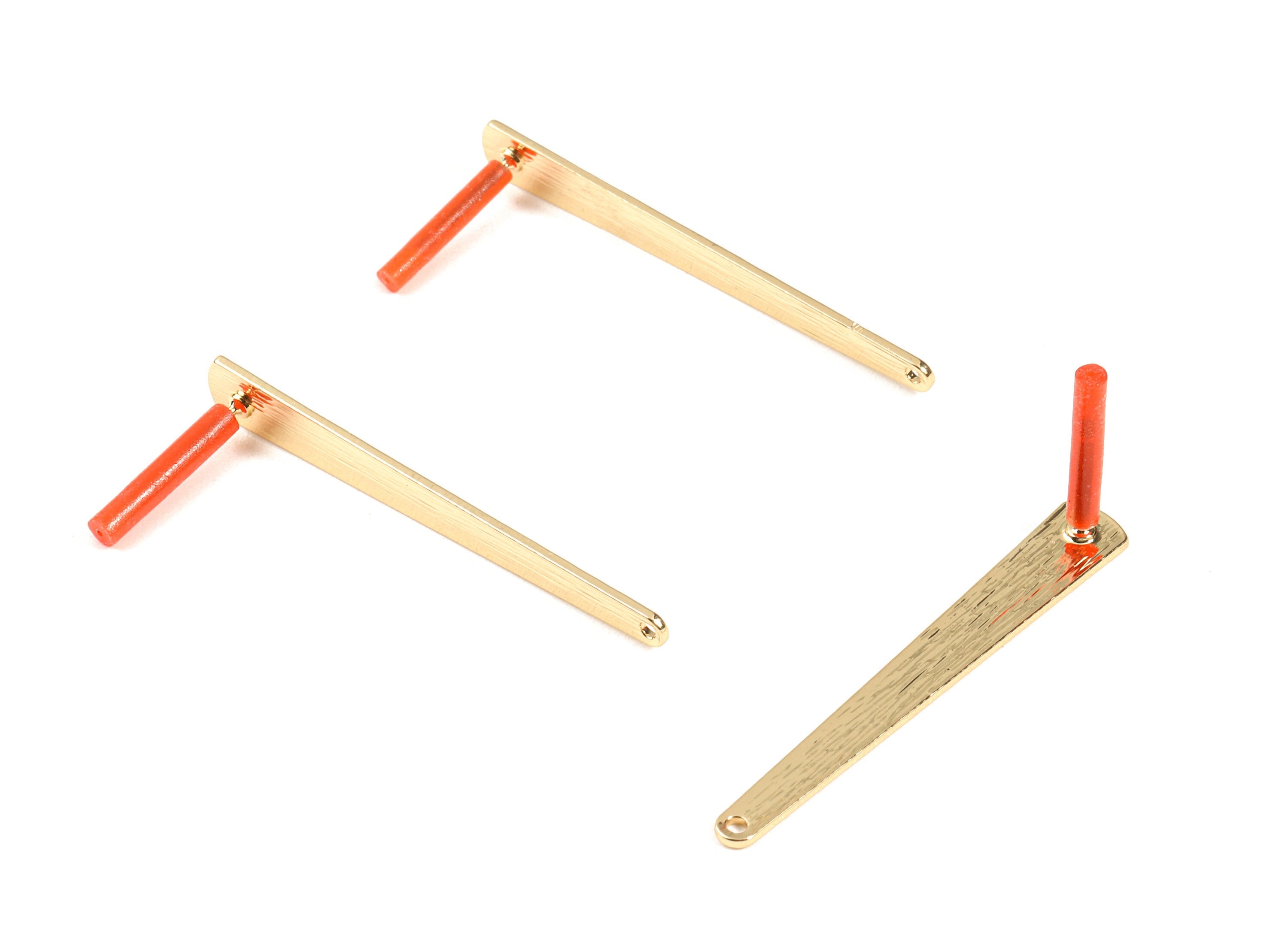 Brass Oval Earring Post - Brass Textured Oval Earring Stud - Gold Tone Plated Brass - Jewelry Supplies - 42.9x5.78x0.84mm - PP3037 - DOMEDBAZAAR