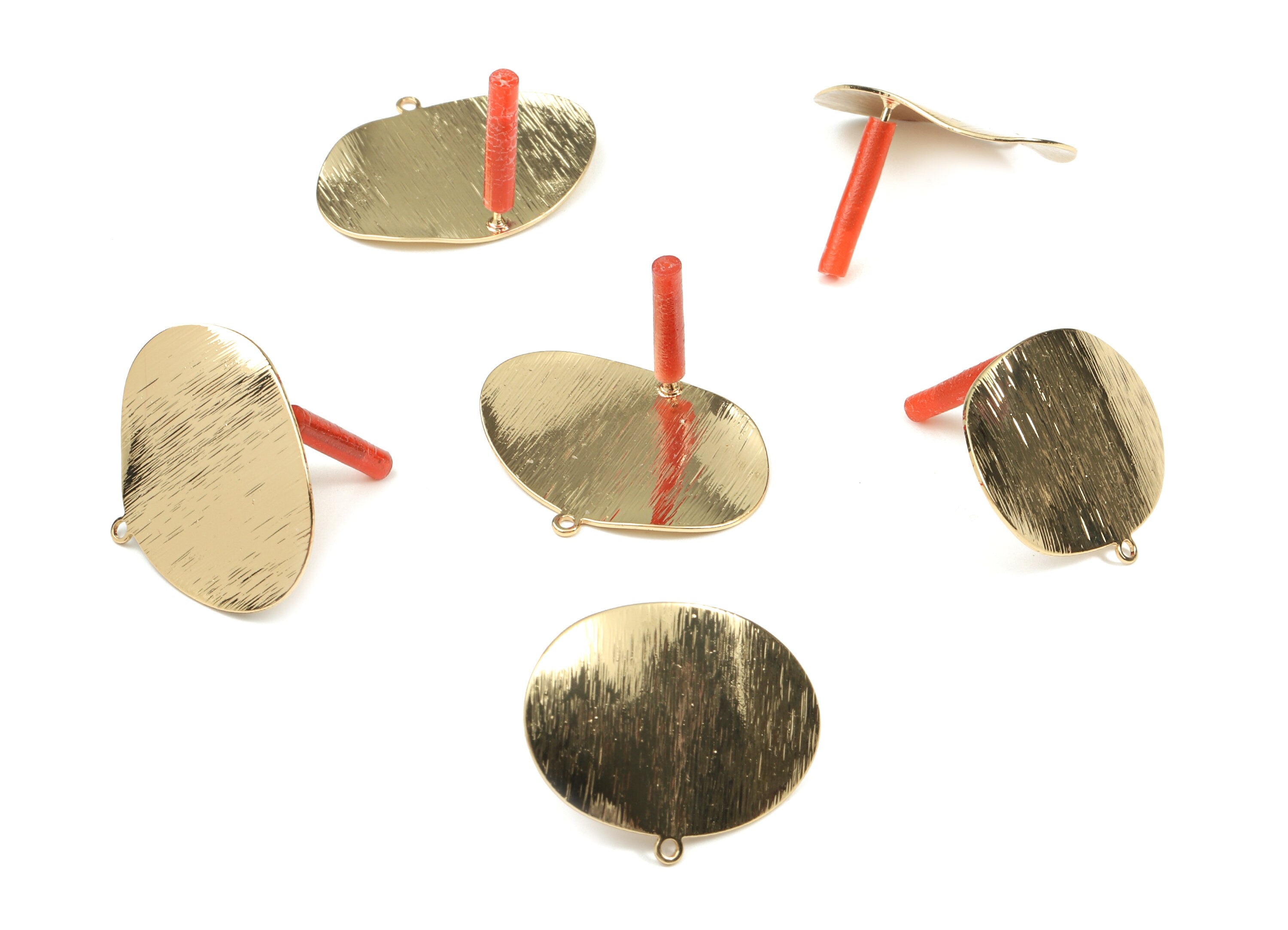 Brass Textured Oval Earring Post - Gold Oval Earring Stud With Loop - Surgical Stud - Earring Post - Jewelry Supplies - 25x20x0.8mm - PP3531 - DOMEDBAZAAR