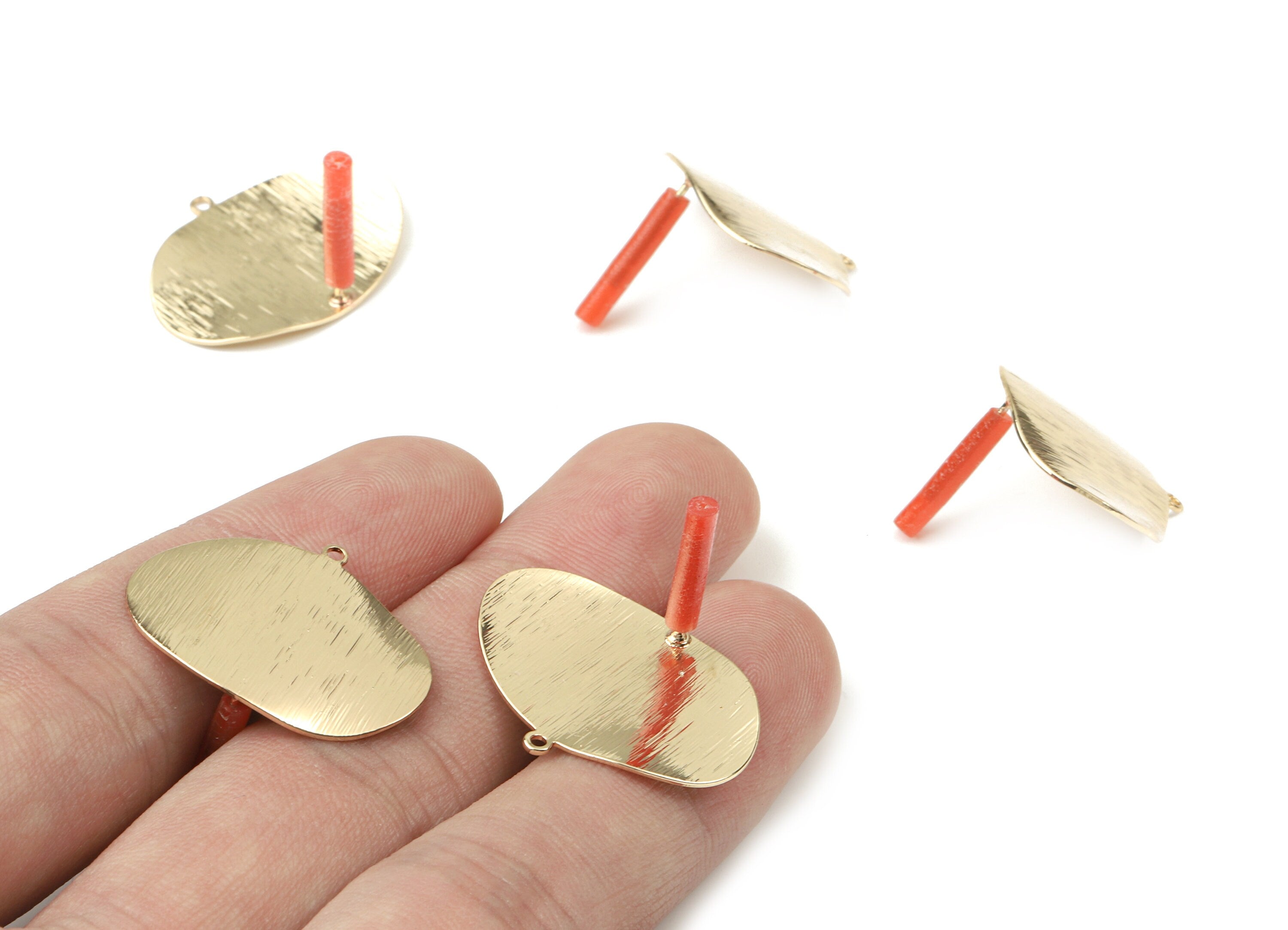 Brass Textured Oval Earring Post - Gold Oval Earring Stud With Loop - Surgical Stud - Earring Post - Jewelry Supplies - 25x20x0.8mm - PP3531 - DOMEDBAZAAR