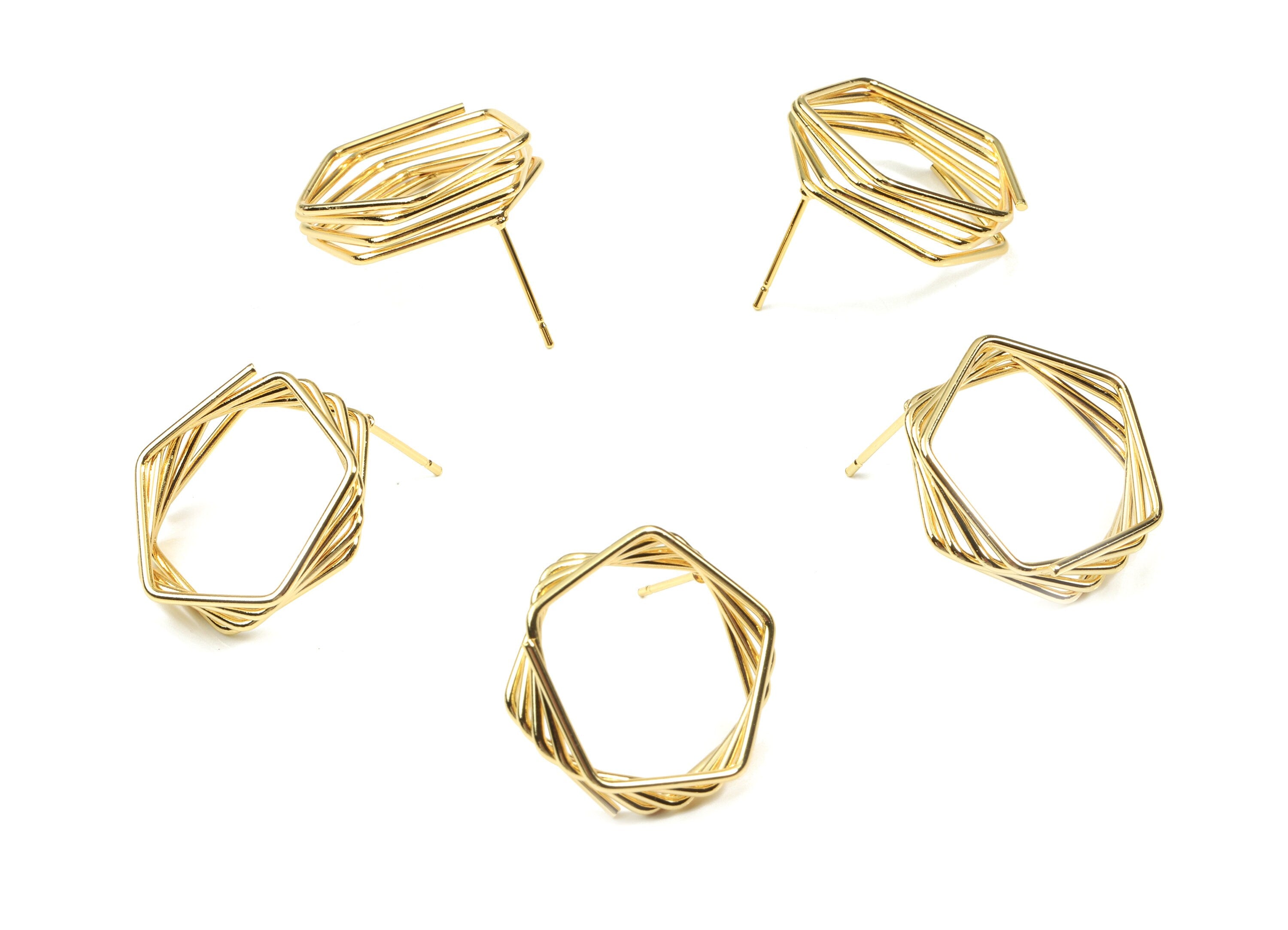 Brass Pentagon Earring Post - Gold Pentagon Stud Earring - Pentagon Wires Earring - 18K Real Gold Plated Brass - 22.6x4.26x1.43mm - RGP2612 - DOMEDBAZAAR