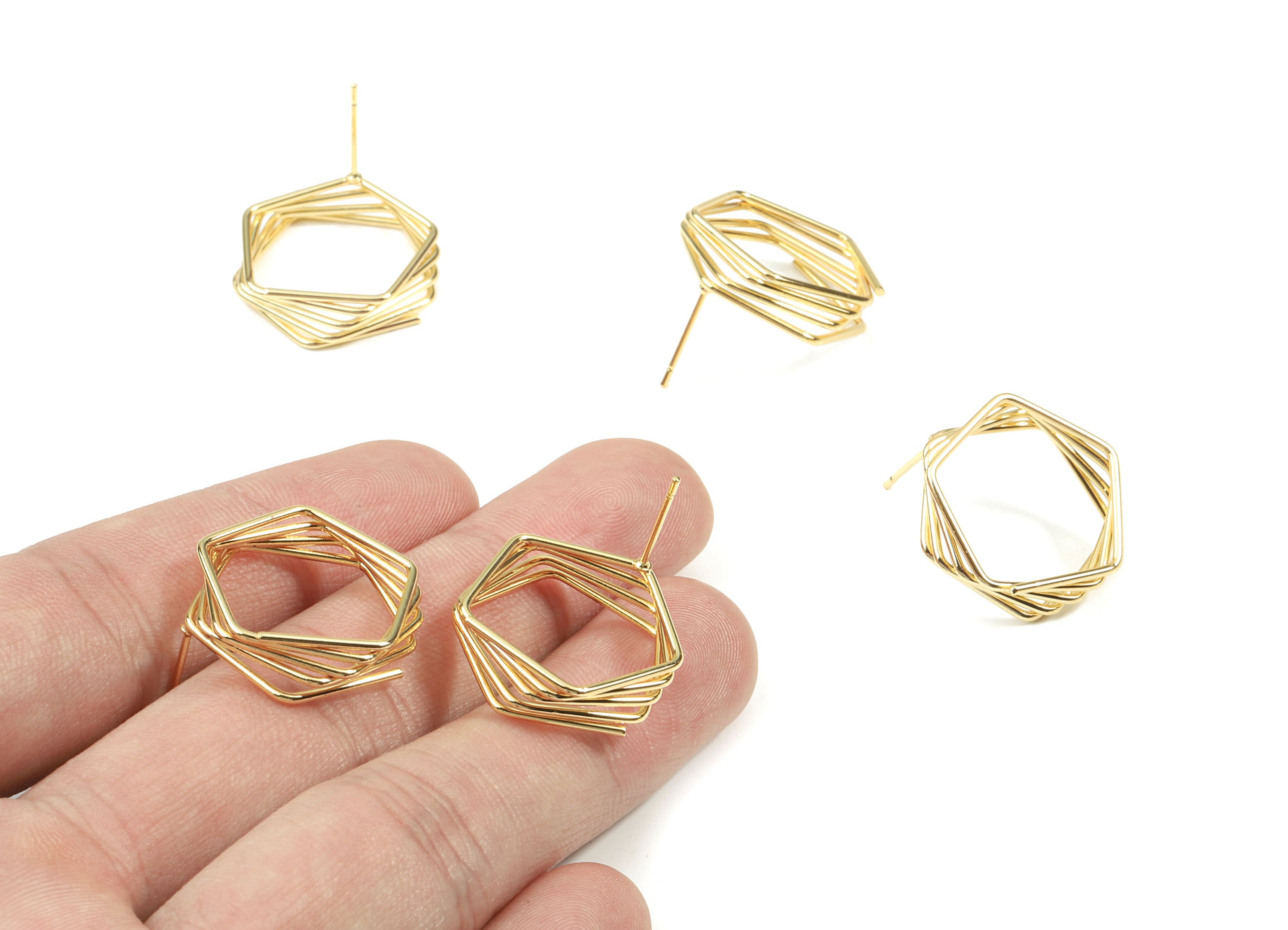 Brass Pentagon Earring Post - Gold Pentagon Stud Earring - Pentagon Wires Earring - 18K Real Gold Plated Brass - 22.6x4.26x1.43mm - RGP2612 - DOMEDBAZAAR