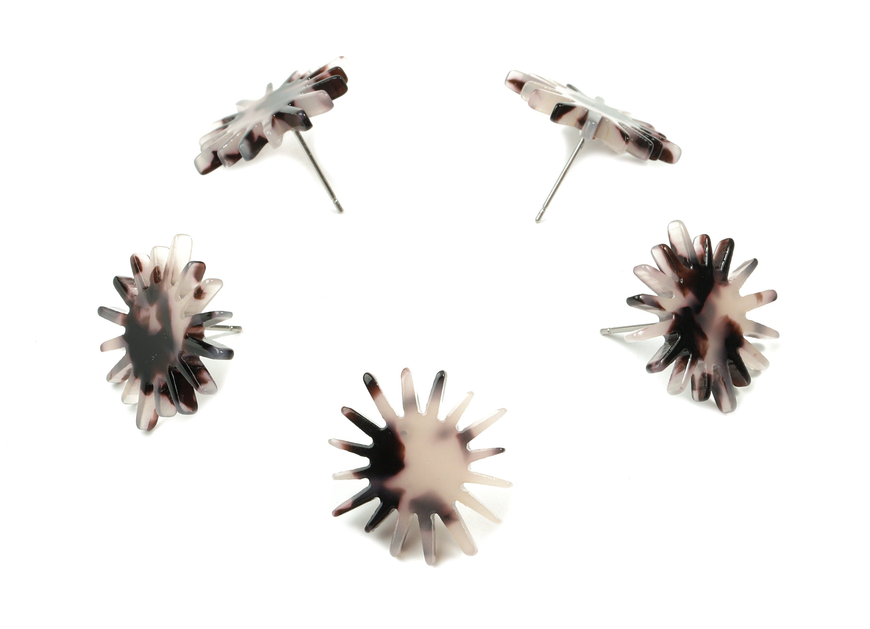 Acetate Sun Earring Stud - Star Earring Post - Blonde Tortoise Shell - Surgical Stud - Color Code: A06 - 22.22x21.66x2.65mm - AC1814-A06 - DOMEDBAZAAR