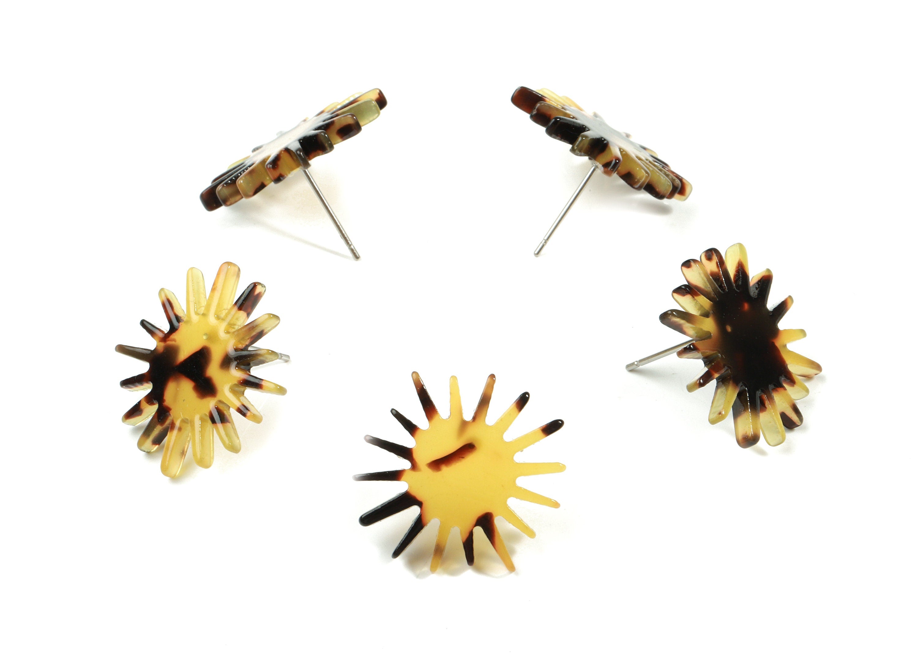 Acetate Sun Earring Stud - Star Earring Post - Tortoise Shell - Surgical Stud - Color Code: A02 - 22.22x21.66x2.54mm - AC1814-A02 - DOMEDBAZAAR