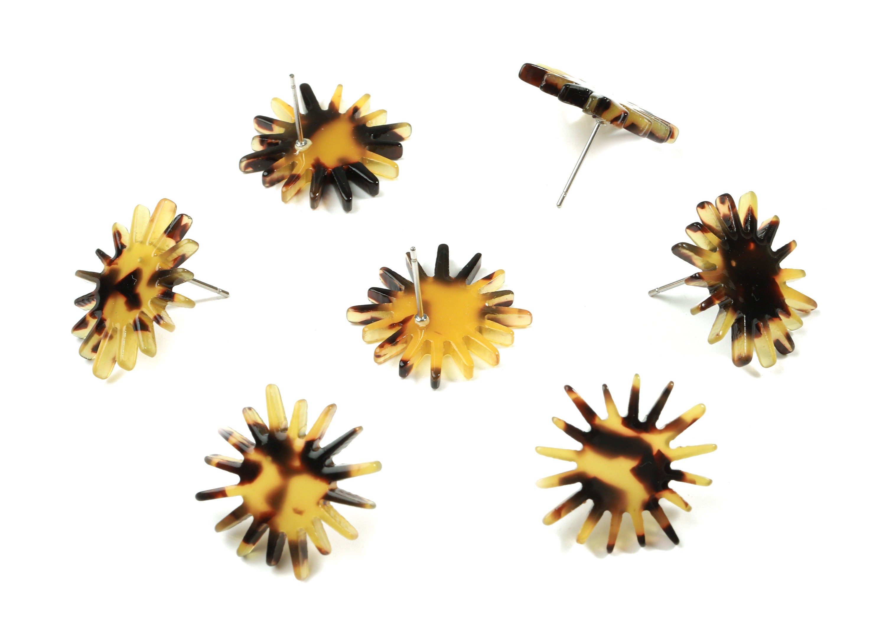 Acetate Sun Earring Stud - Star Earring Post - Tortoise Shell - Surgical Stud - Color Code: A02 - 22.22x21.66x2.54mm - AC1814-A02 - DOMEDBAZAAR