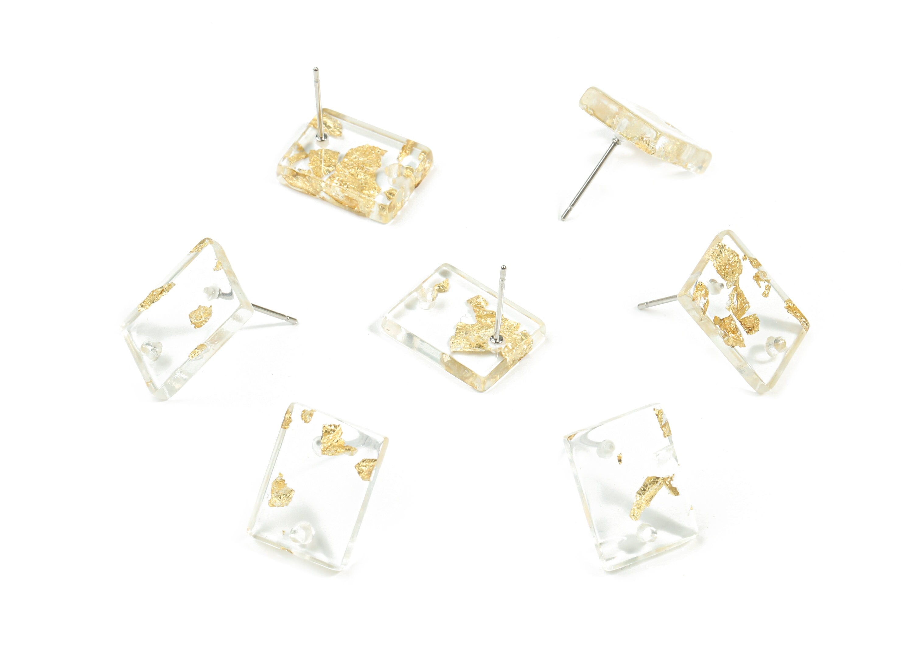 Acetate Rectangle Earring Stud - Gold Foil & Confetti - Rectangle Earring Post and Stud - Color Code: A255 - 15.43x11.72x2.5mm- AC1663-A255 - DOMEDBAZAAR